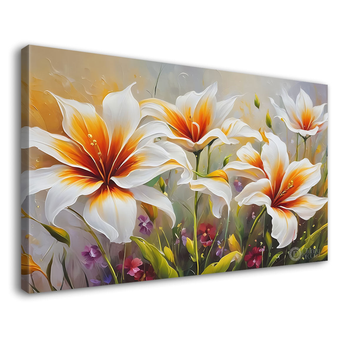 White flowers in light background canvas painting- Flower-740