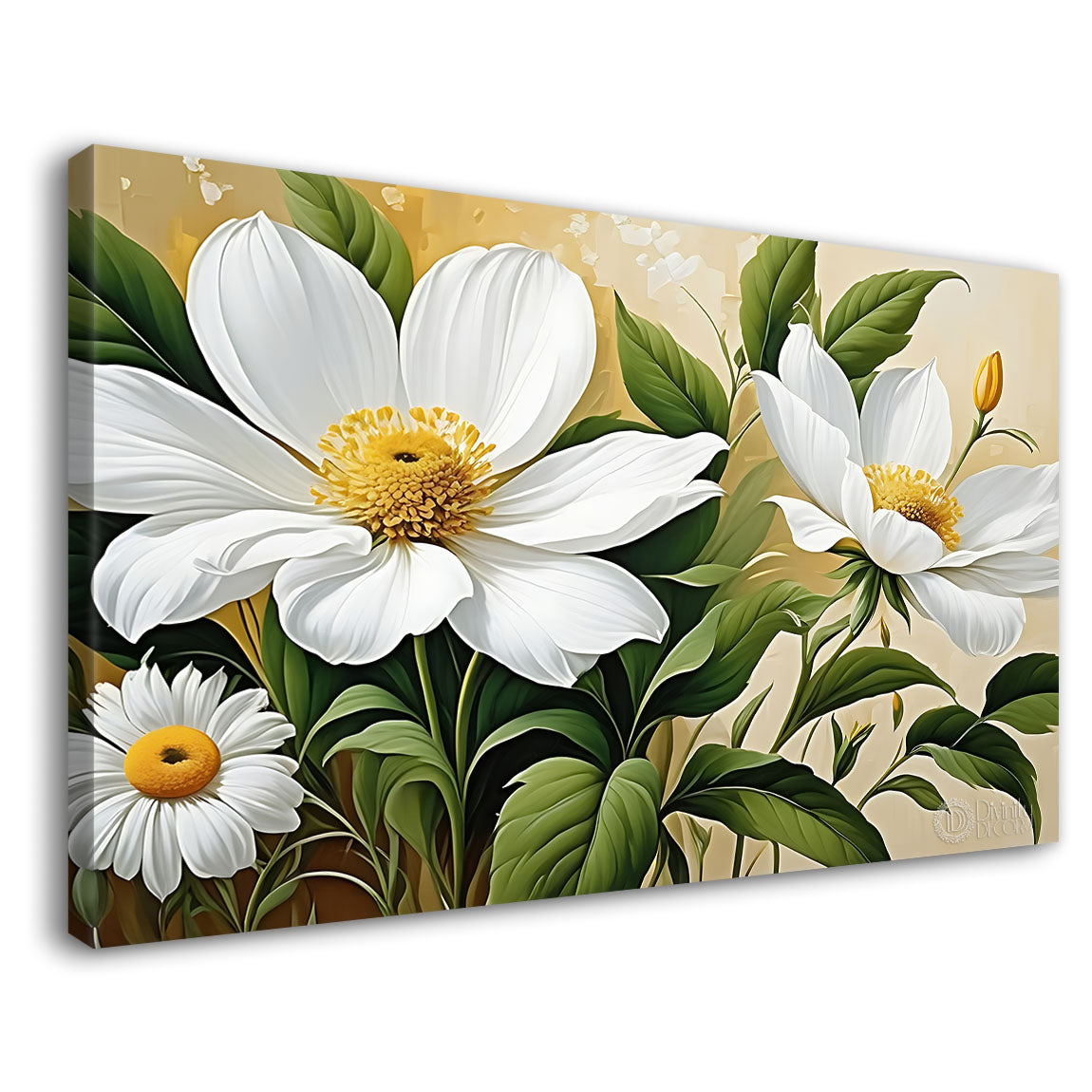 White flowers in light background canvas painting- Flower-742
