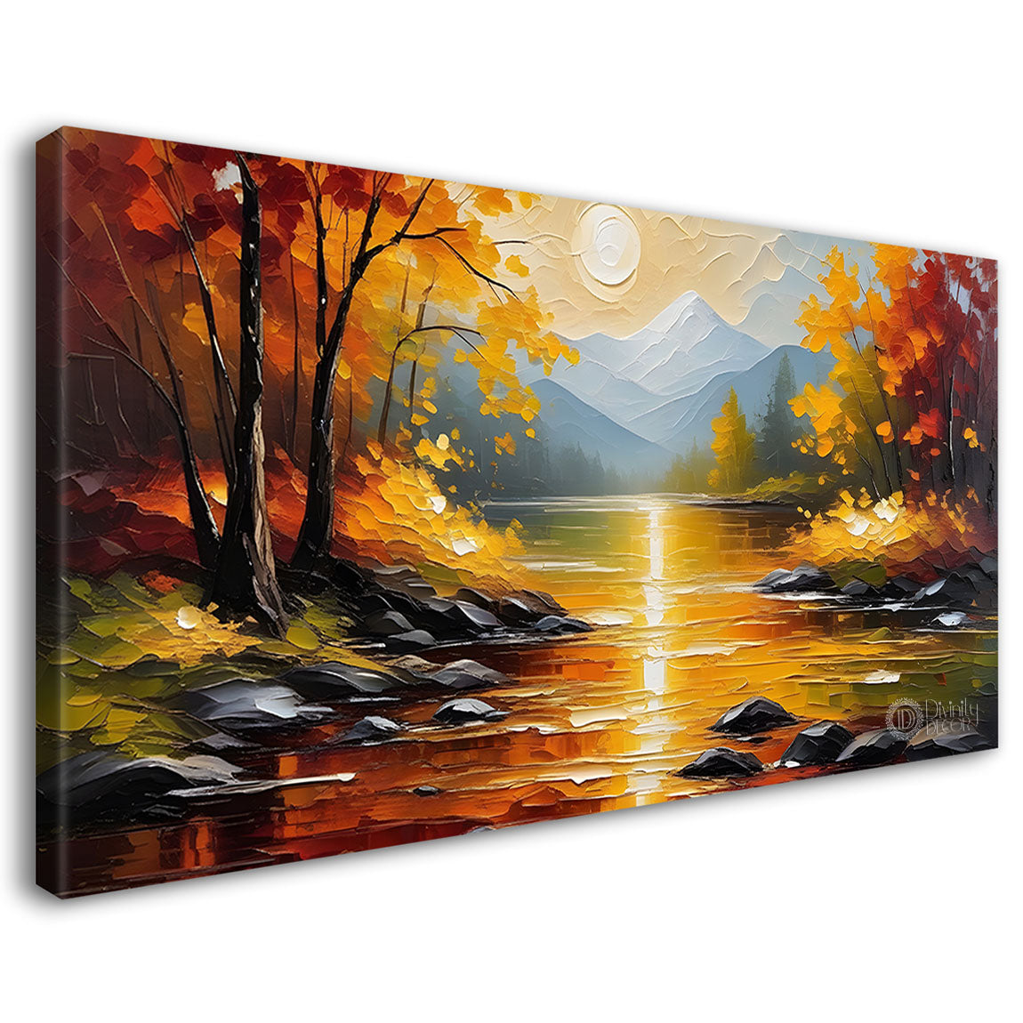 Orange trees with the lake painting Canvas Painting - Nature Art -743