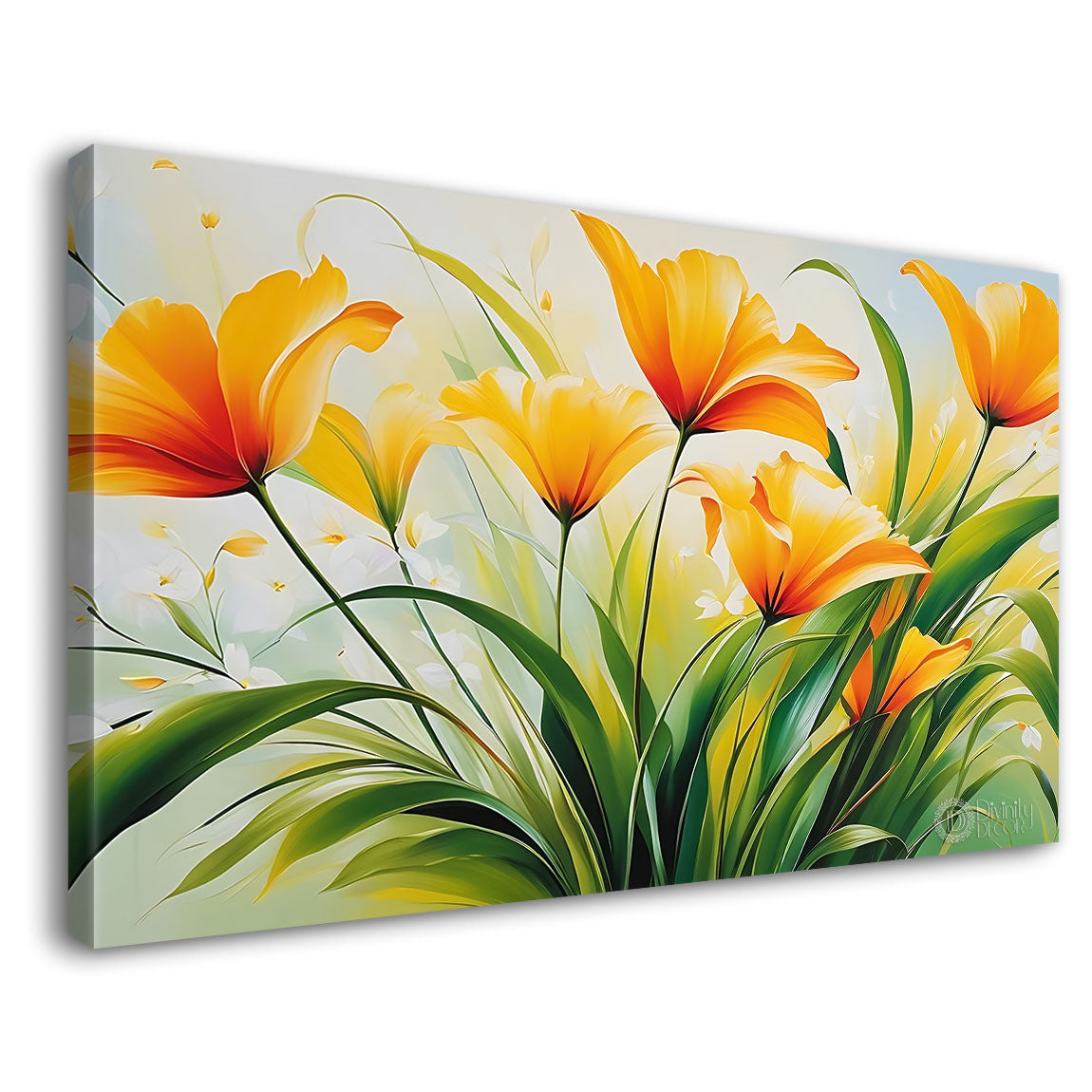 Yellow flowers in grey background canvas painting- Flower-748