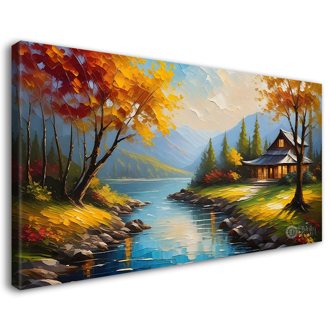 Orange trees with lake and mountains painting Canvas Painting - Nature Art -748