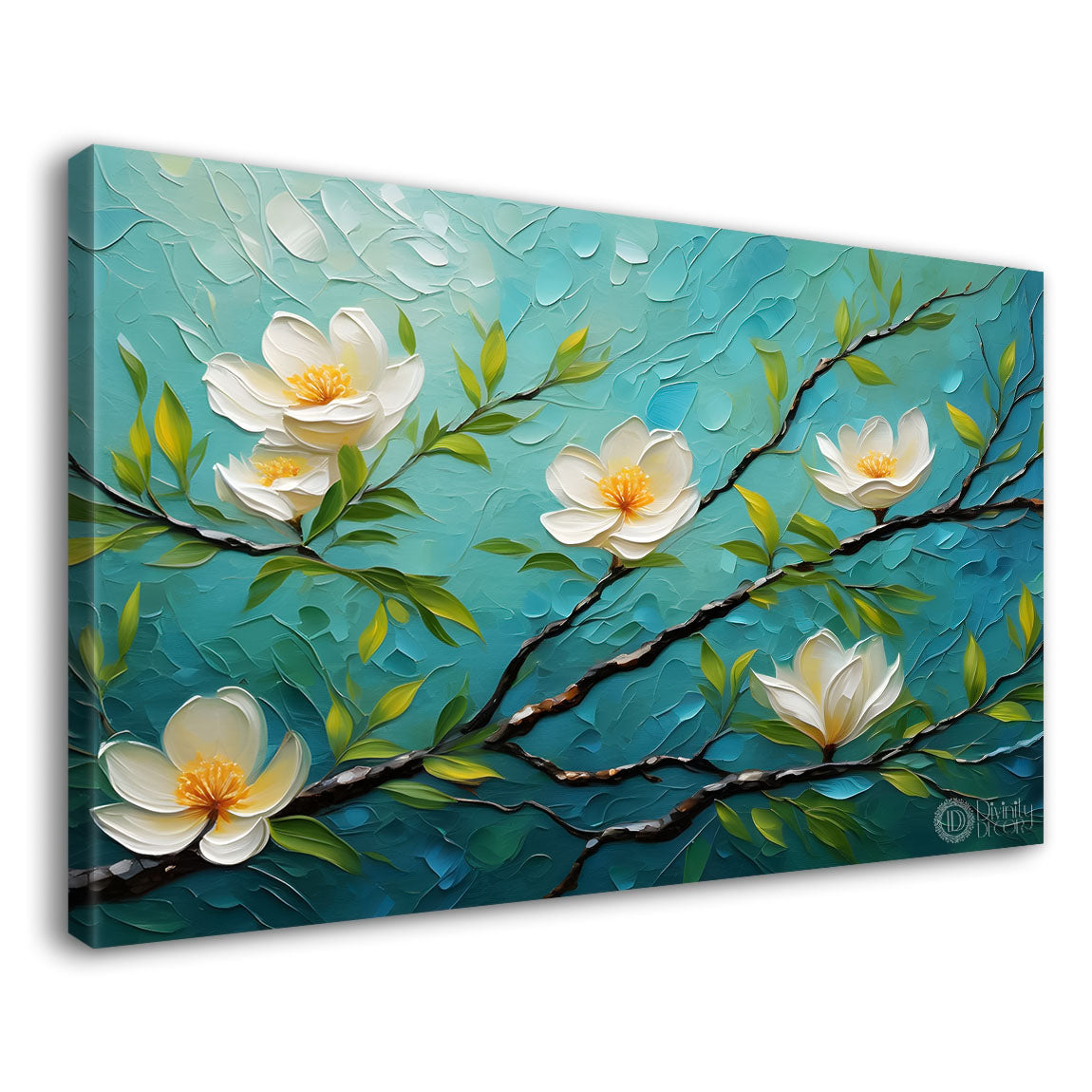 White flowers with blue textured background  painting- Design - Flower-74