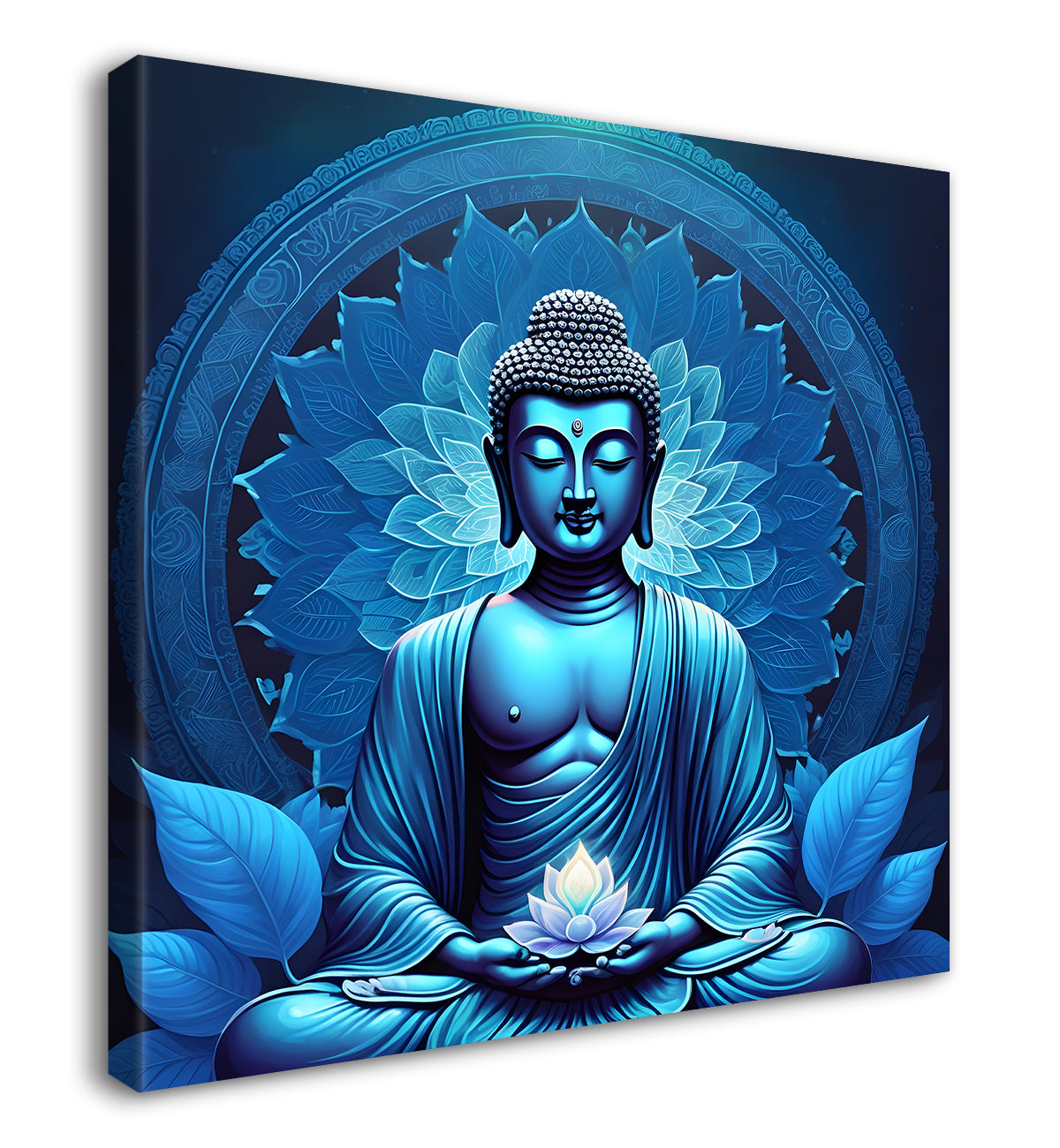 Dark Blue Buddha Painting with lotus flower 24x24 inch Buddha-S-74