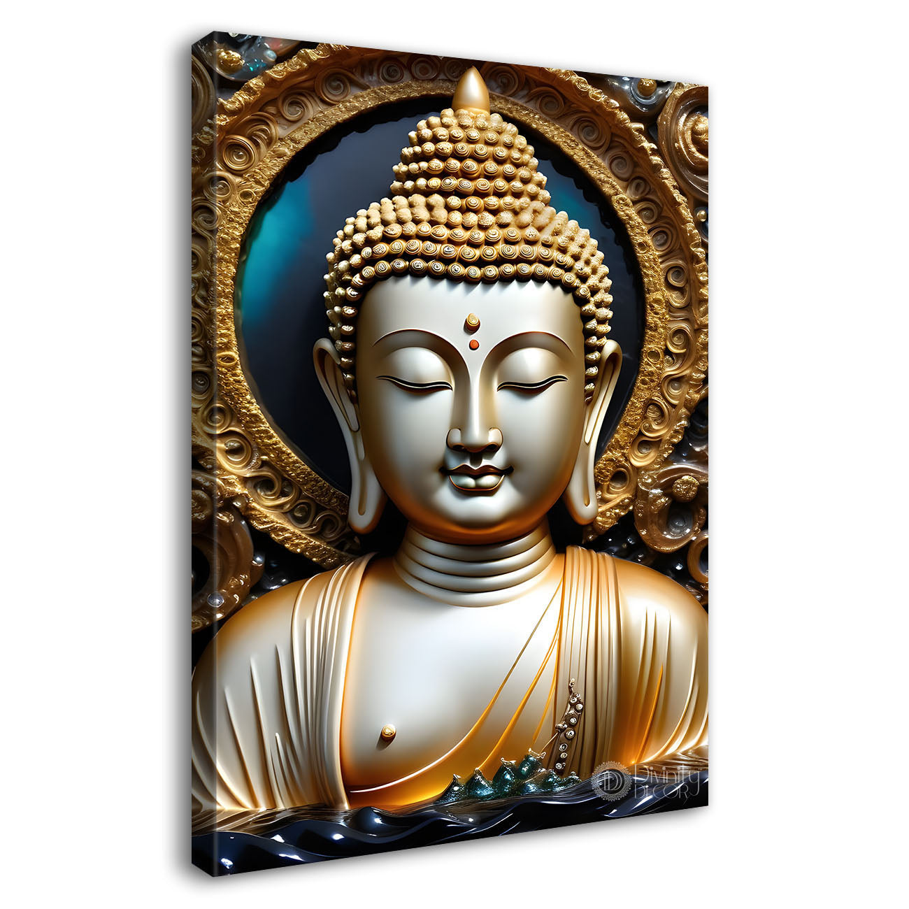 White buddha with golden chakra background painting - Buddha-V-74