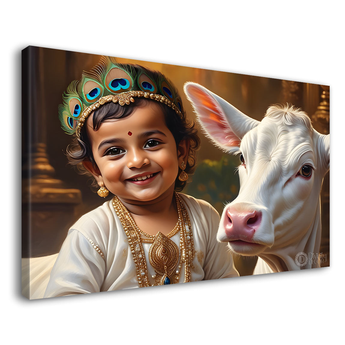 Little Krishna with baby cow painting Canvas Painting - Design - Krishna-75