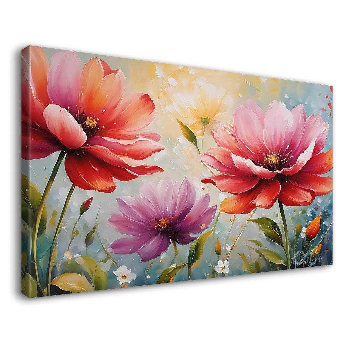 Pink flowers in grey background canvas painting- Flower-750