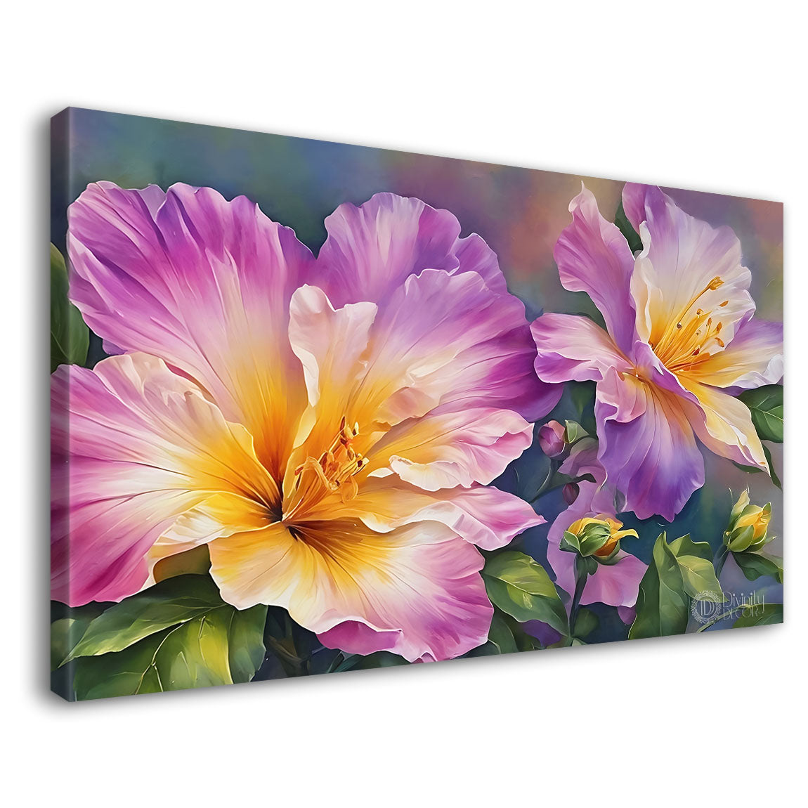 Purple flowers in green background canvas painting- Flower-751