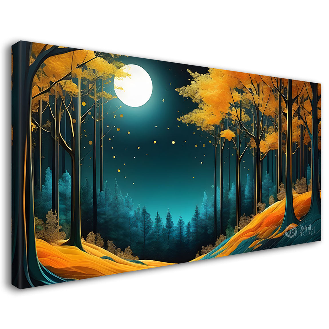 Golden trees with the moon painting Canvas Painting - Nature Art -755