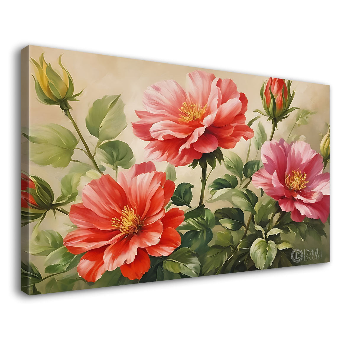 Pink flowers in light background canvas painting- Flower-757