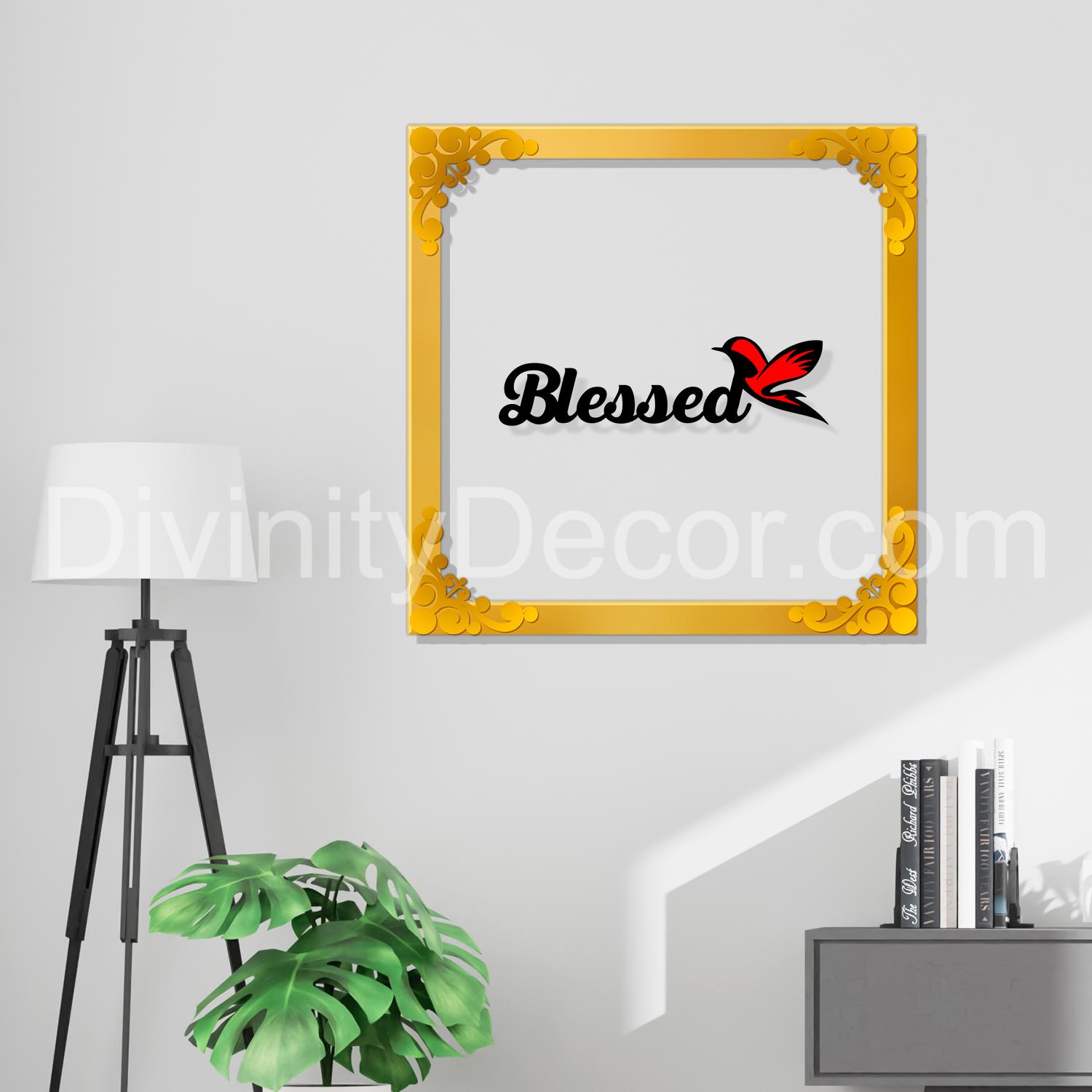 Blessed Golden Plaque for Gifting, Wall Decor Clear UV print with Golden Border-75