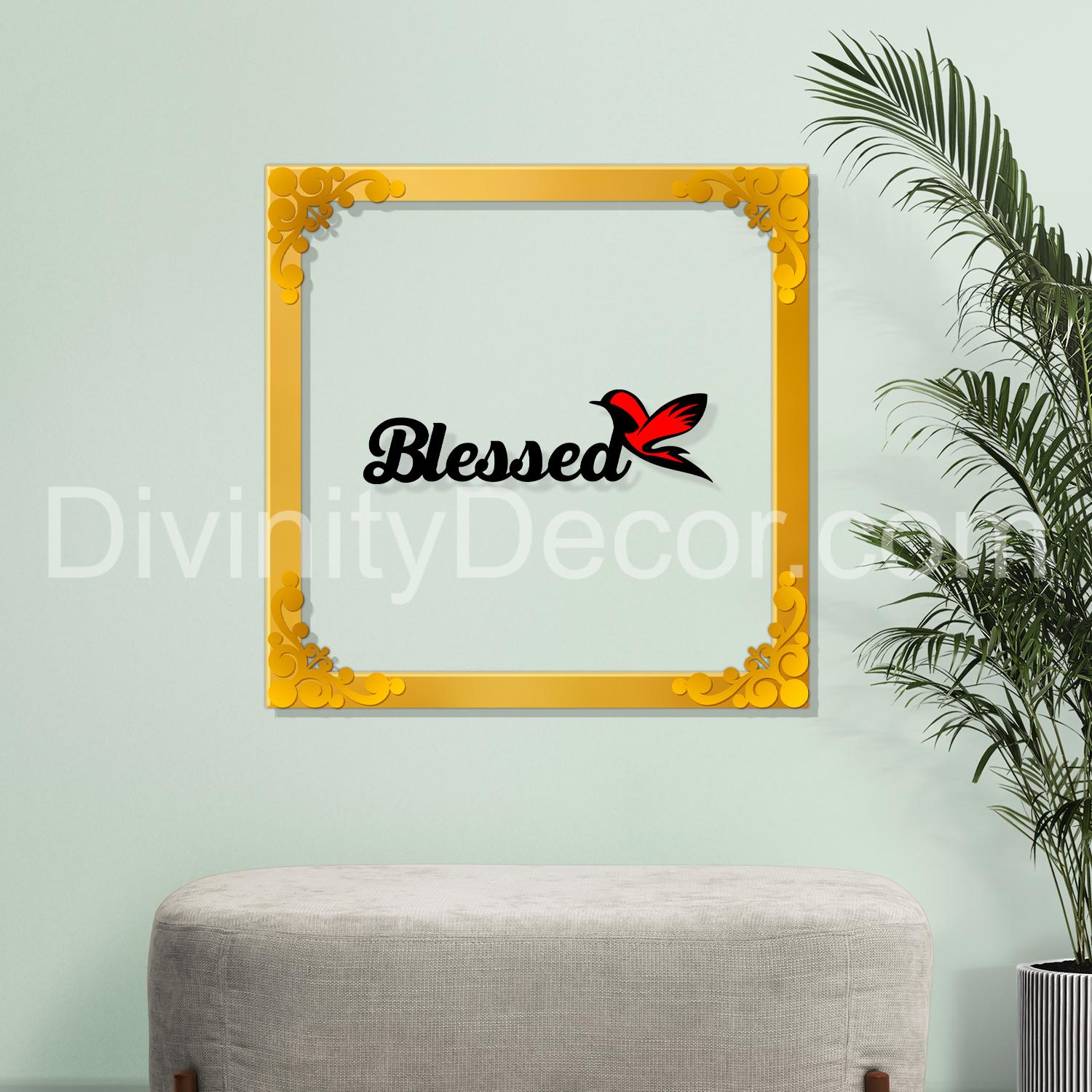 Blessed Golden Plaque for Gifting, Wall Decor Clear UV print with Golden Border-75