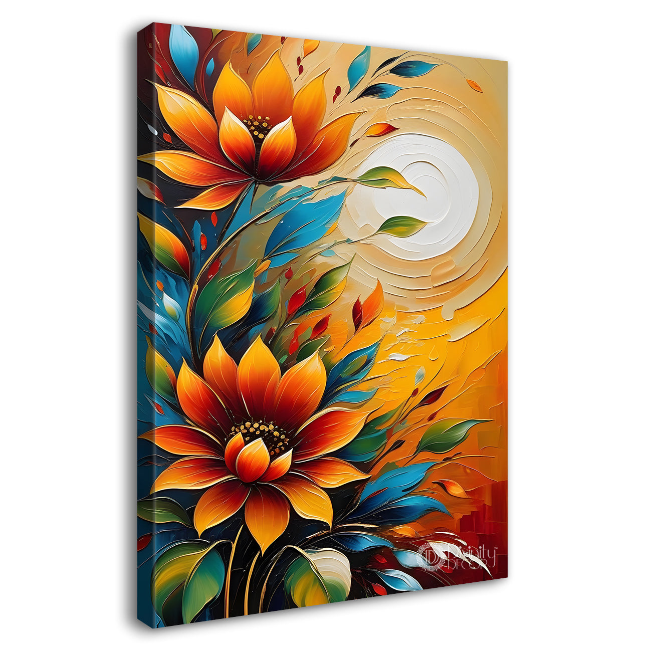 Orange flowers with the sunrise textured painting- Flower-V-75