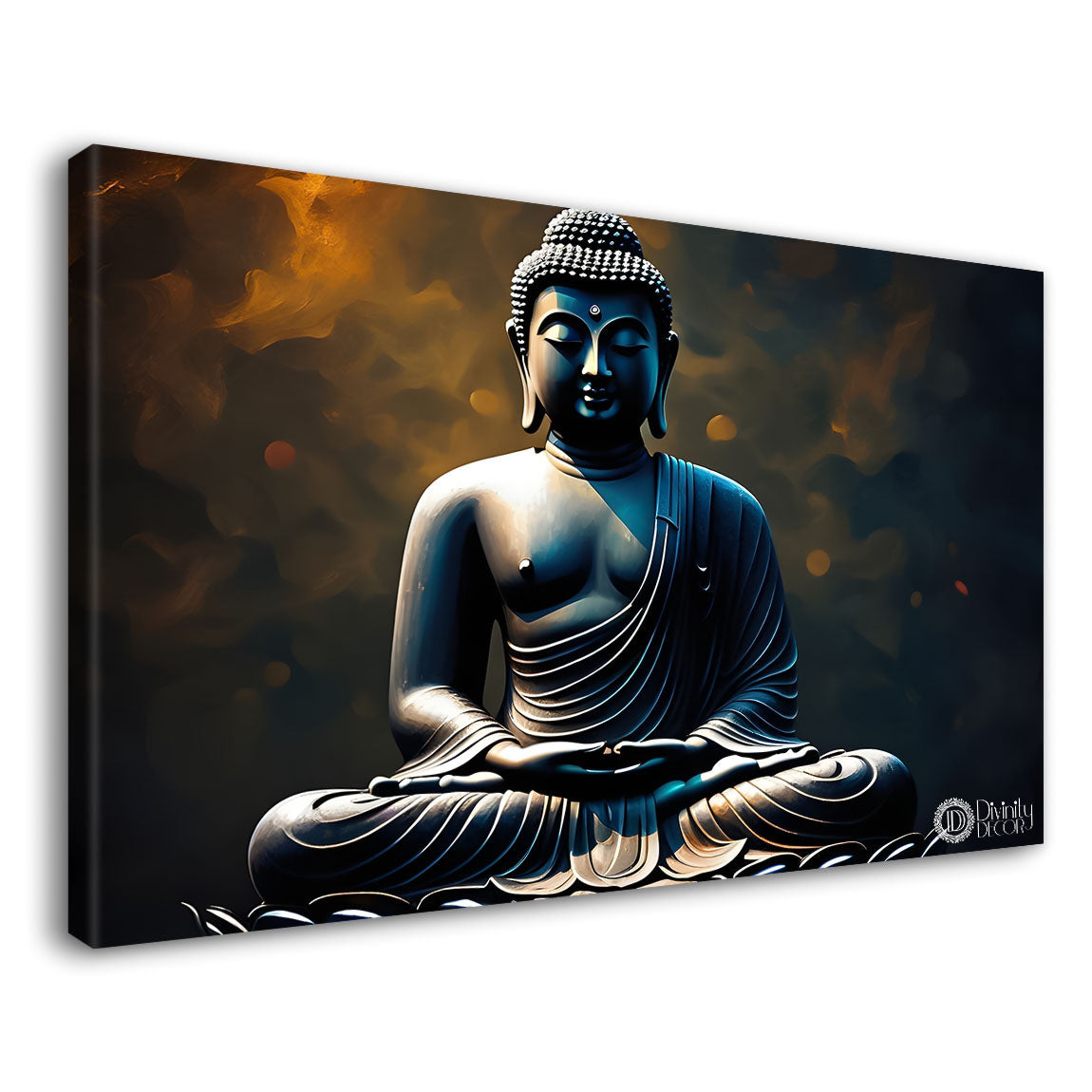 Black buddha with orange and black background painting Canvas Wall Painting - Buddha-75