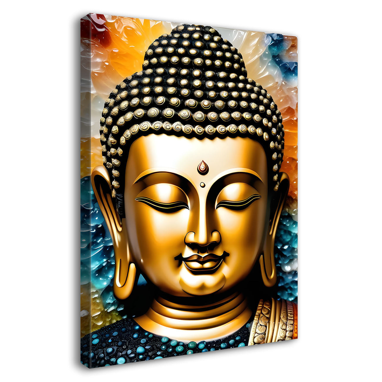 Golden buddha with colourful background textured painting - Buddha-V-75