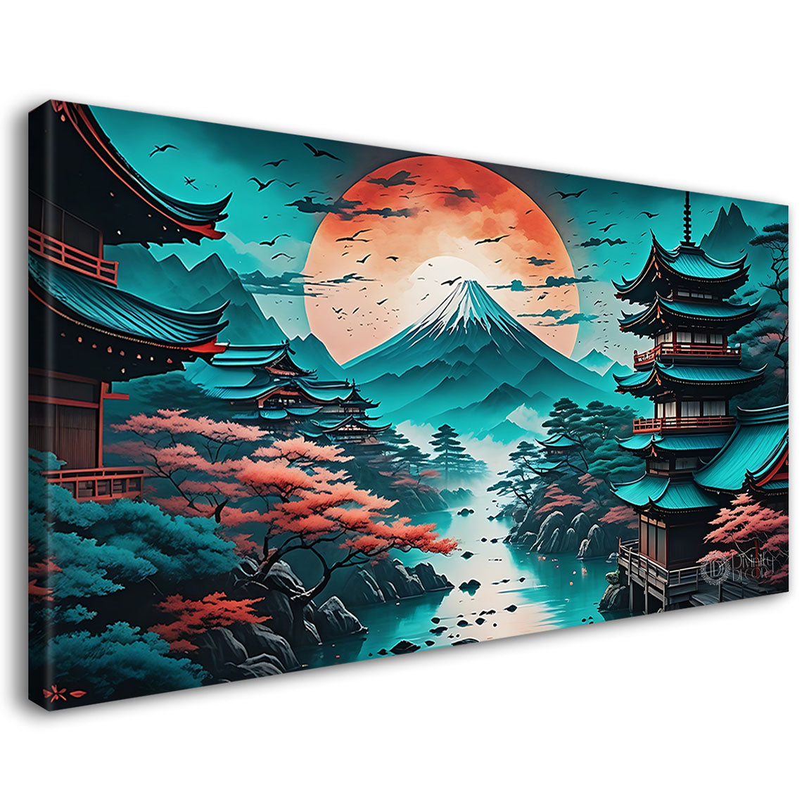 Mountains Japanese style house in textured natural art Canvas Painting - Nature Art -75