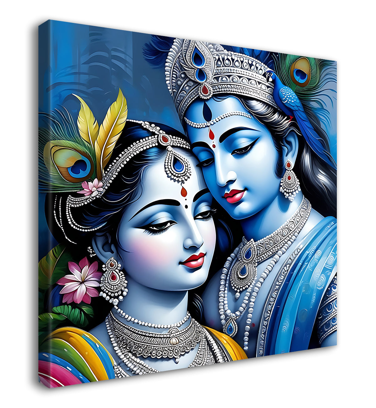 Blue face of krishna and radha with blue textured in oil painting Canvas Painting 24X24- Design - Krishna-S-75