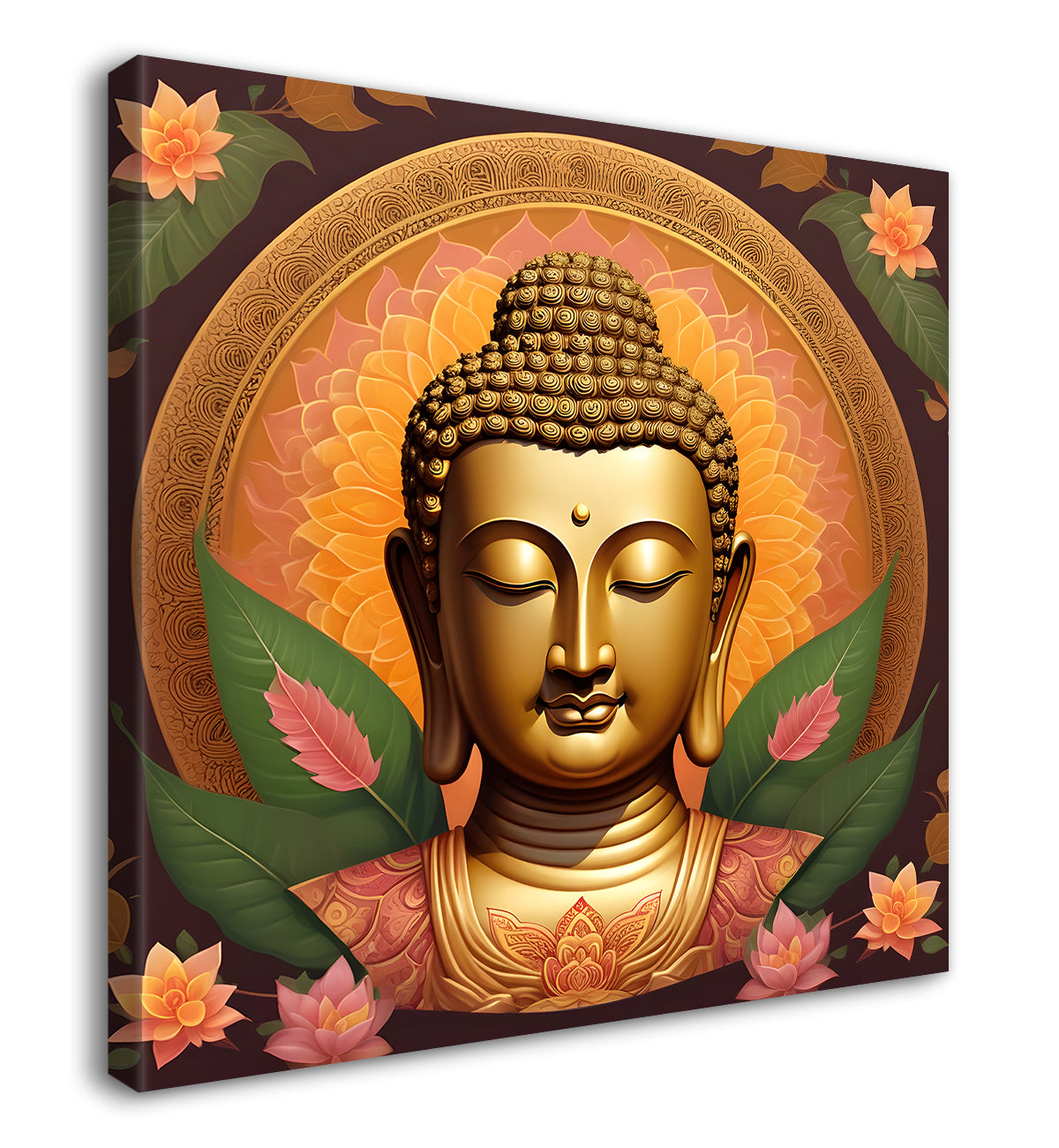 Golden buddha floral leaf painting 24x24 inch Buddha-S-75