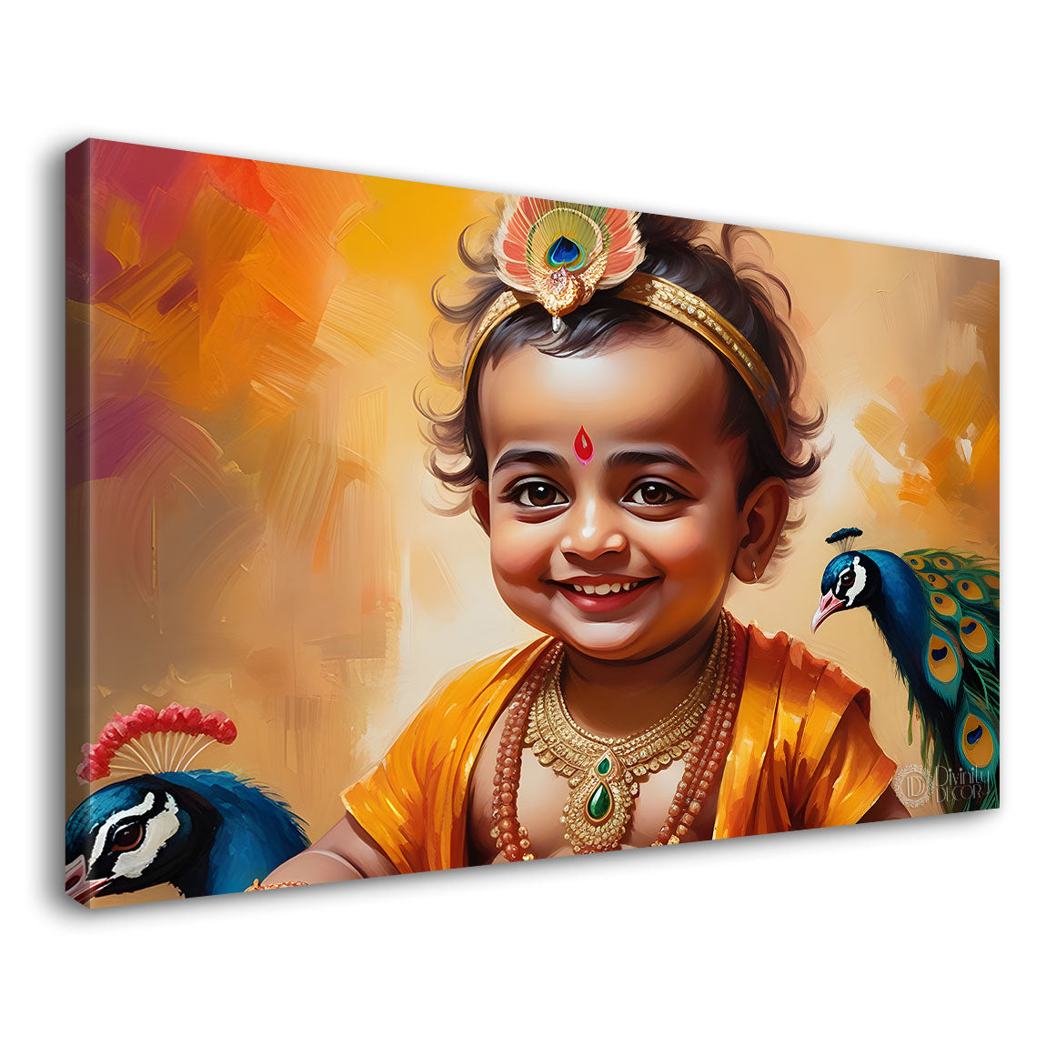 Baby with peacock painting Canvas Painting - Design - Krishna-76