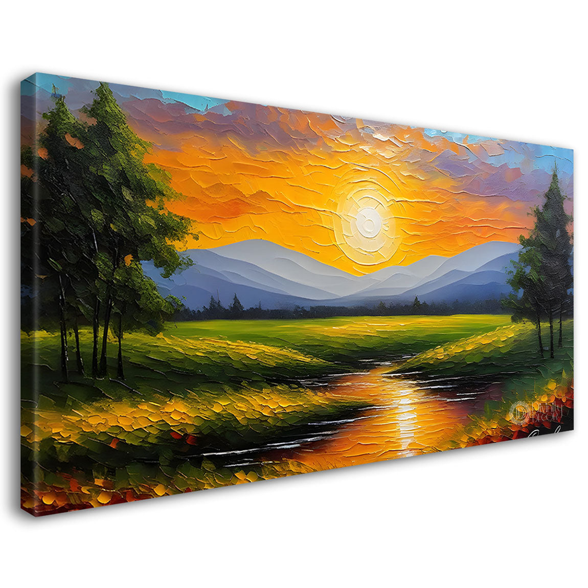 Mountains with the sunset and trees Canvas Painting - Nature Art -765
