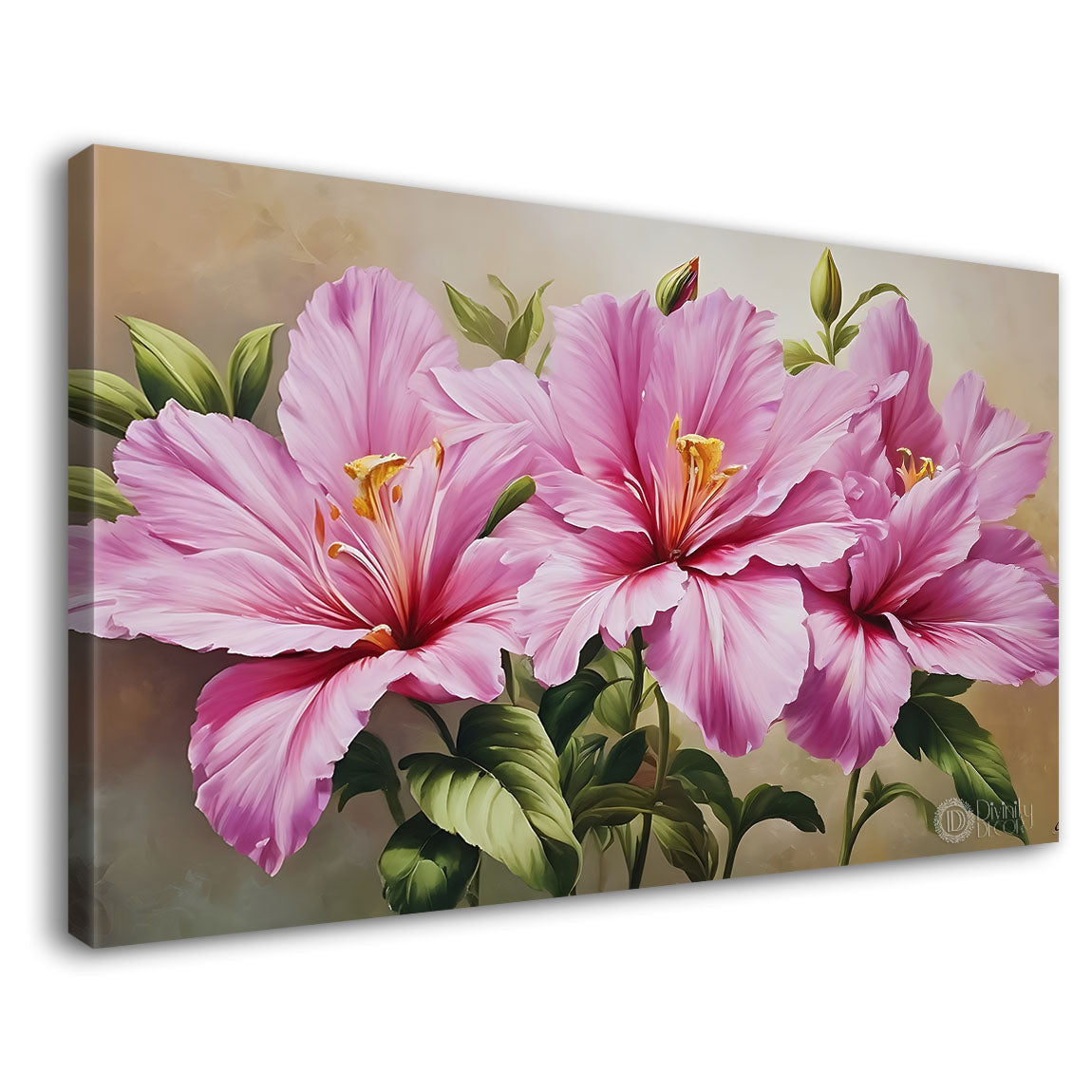 Pink flowers in light background canvas painting- Flower-767