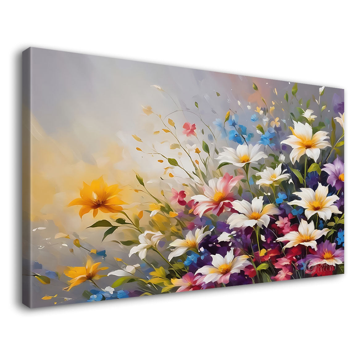 White flowers in grey background canvas painting- Flower-768