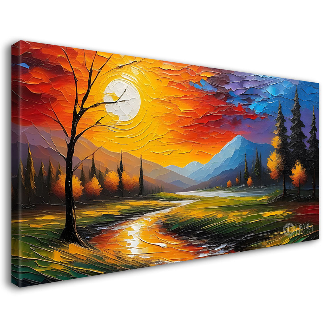 Trees with the lake painting Canvas Painting - Nature Art -768