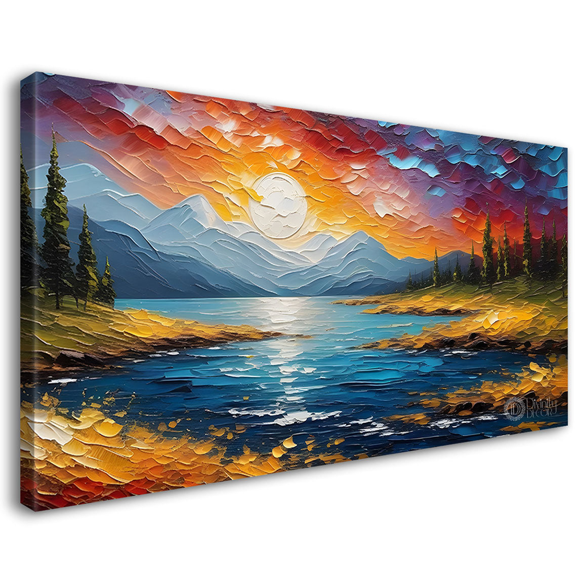 River with sunset view painting Canvas Painting - Nature Art -769
