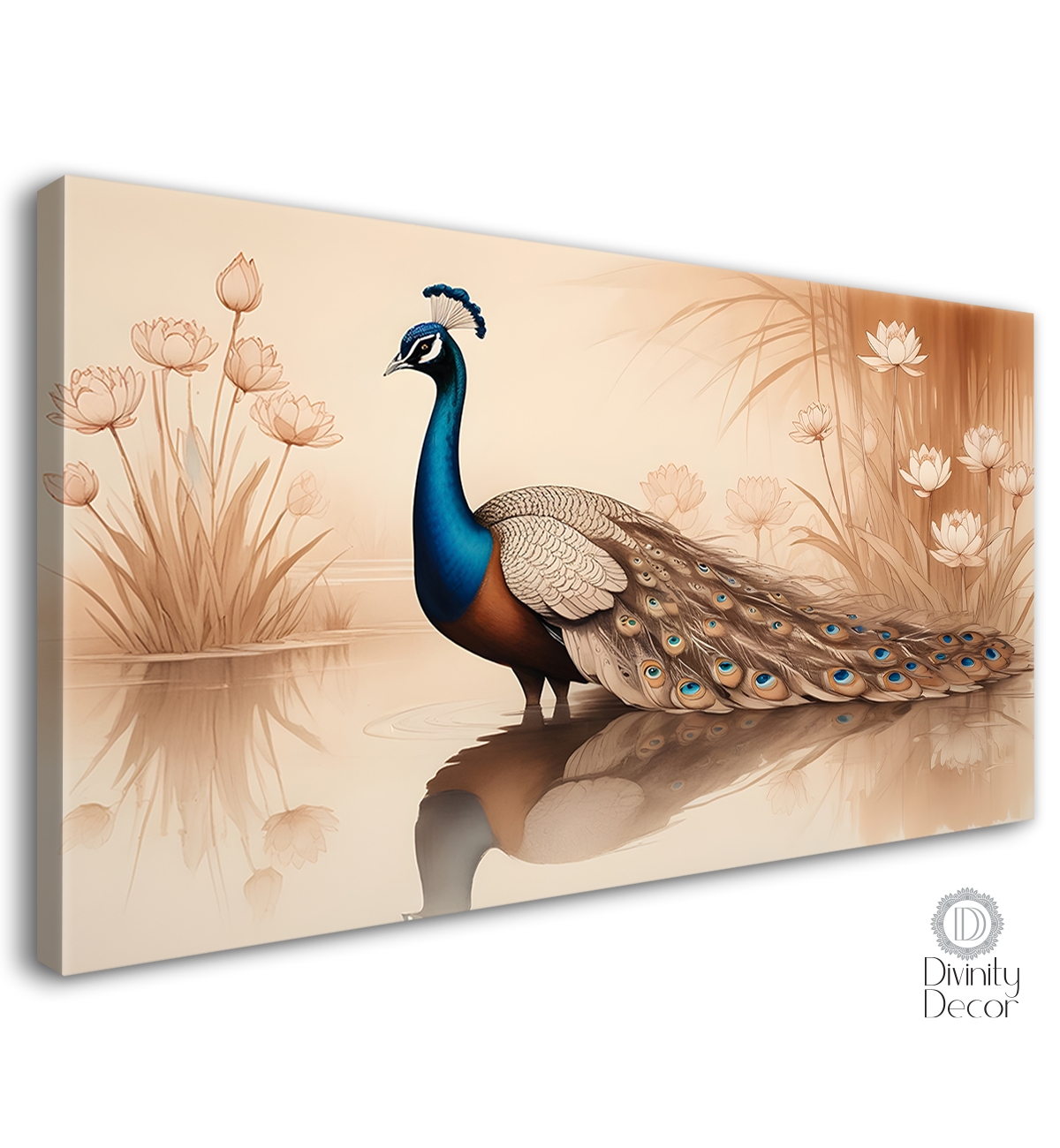 Peacock with light brown background textured art. - Design - Animal -76