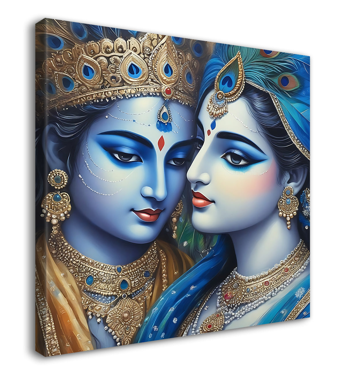 Blue face of krishna and radha with blue textured in oil painting Canvas Painting 24X24- Design - Krishna-S-76