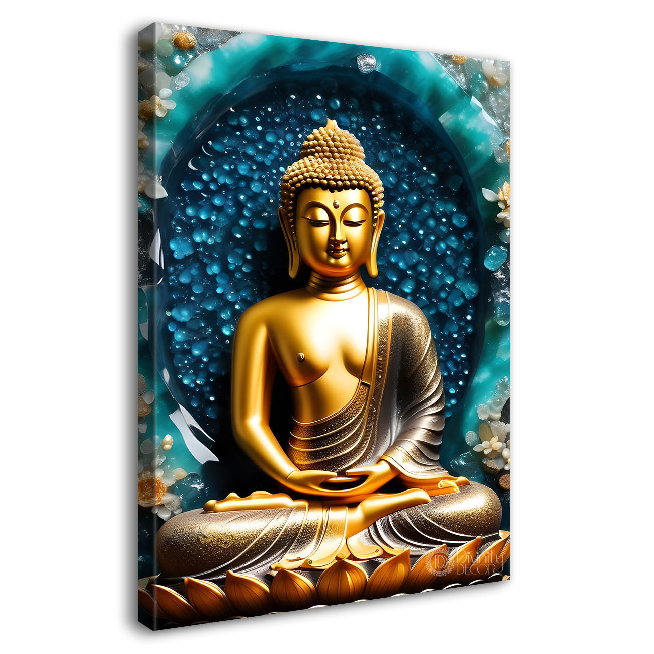 Golden buddha with blue background painting - Buddha-V-76