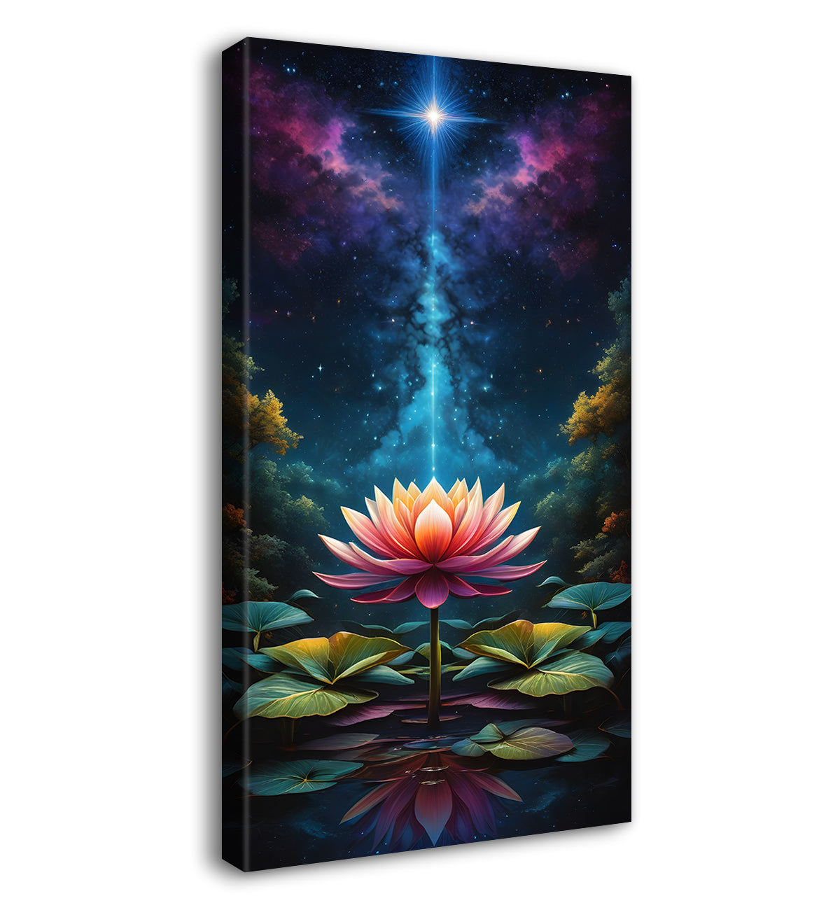 Lotus on lake with colourful and dark background textued painting Canvas Painting - Nature Art -V-76