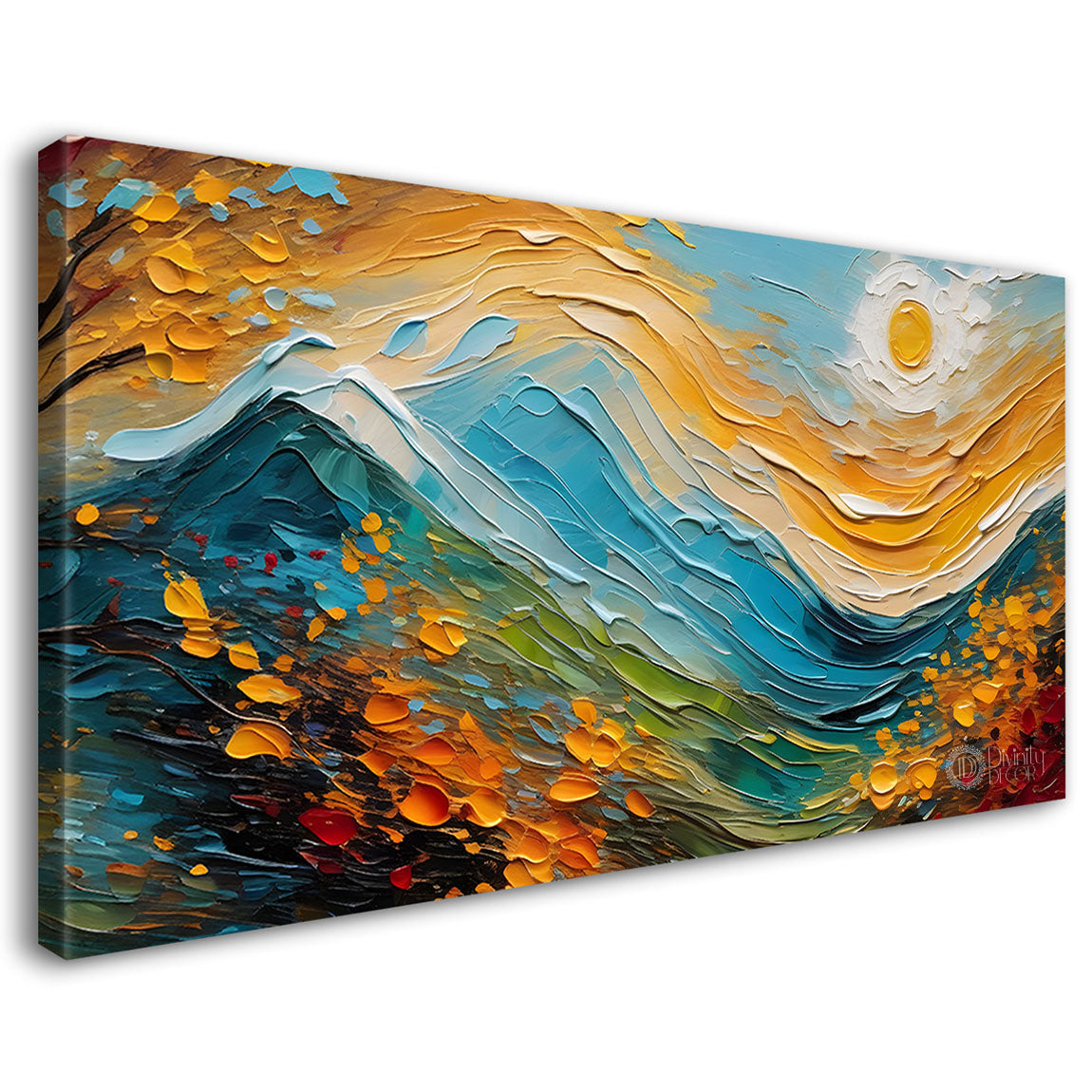 Mountains with tree and sun painting Canvas Painting - Nature Art -771