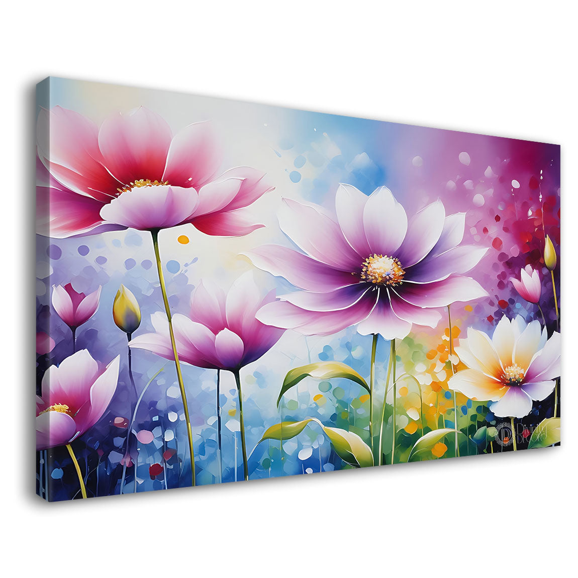 Purple flowers in colorful background canvas painting- Flower-774