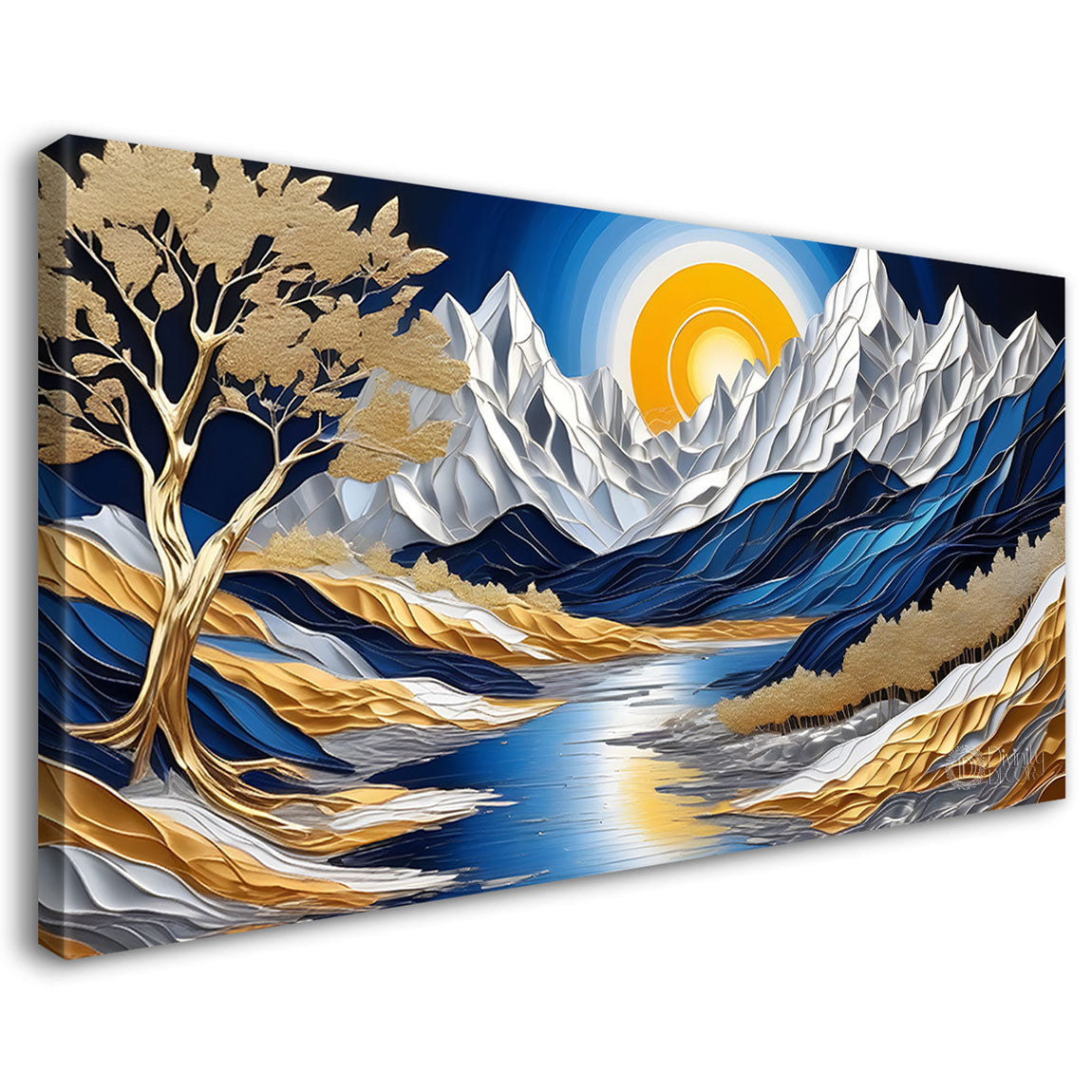 Blue mountains with the sun and trees Canvas Painting - Nature Art -774