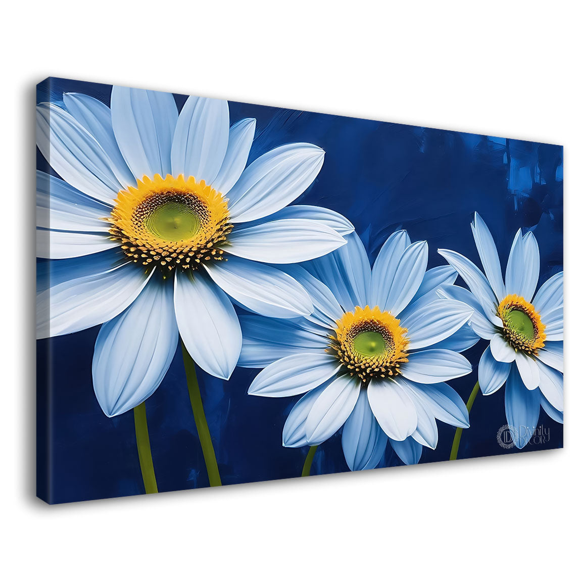 White flowers in navy blue background canvas painting- Flower-775