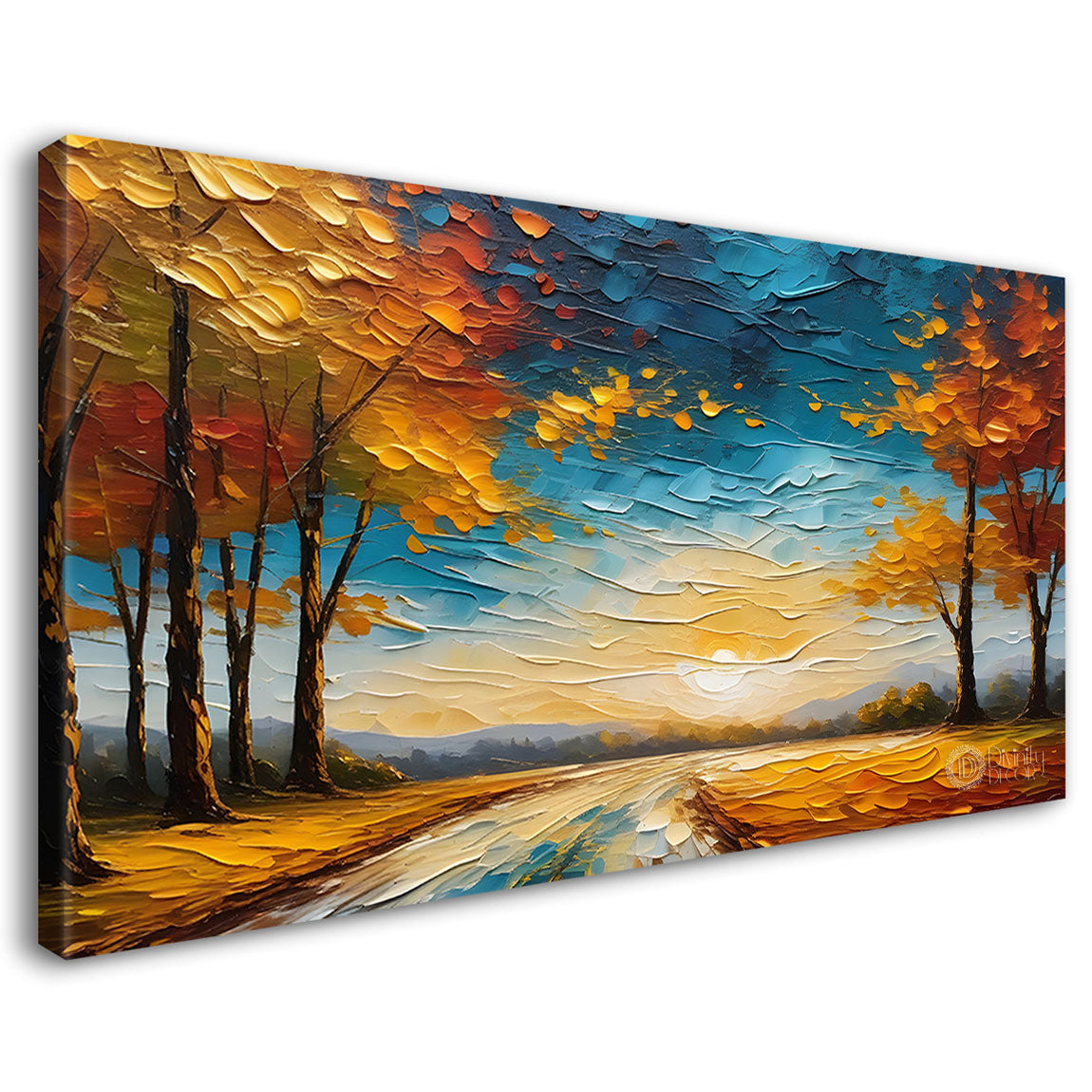 Orange trees with the lake painting Canvas Painting - Nature Art -775
