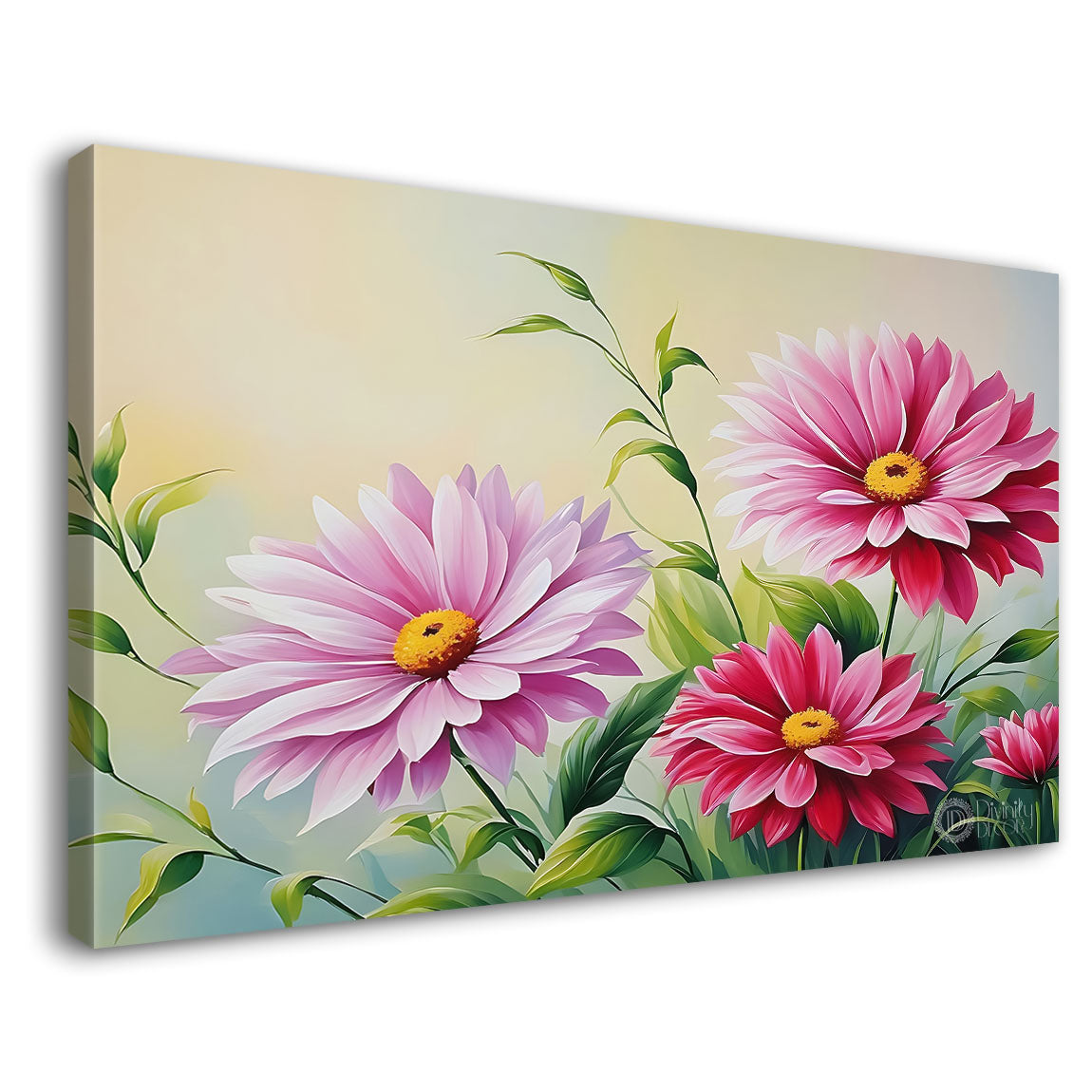 Pink flowers in light background canvas painting- Flower-777