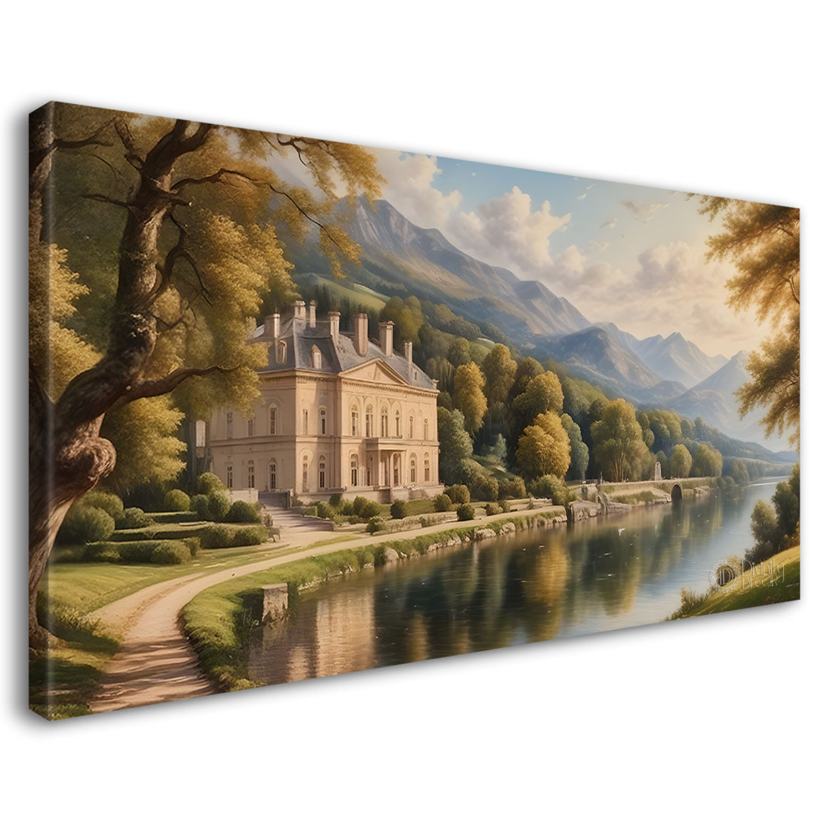 Castle with greenery and lake painting Canvas Painting - Nature Art -778
