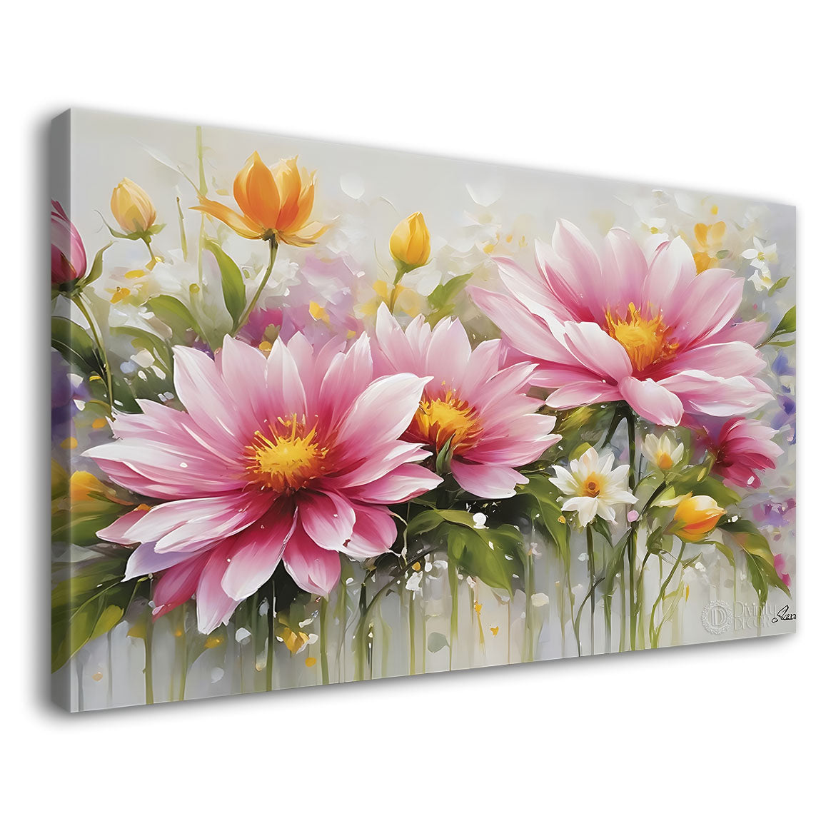 Pink flowers in light background canvas painting- Flower-779