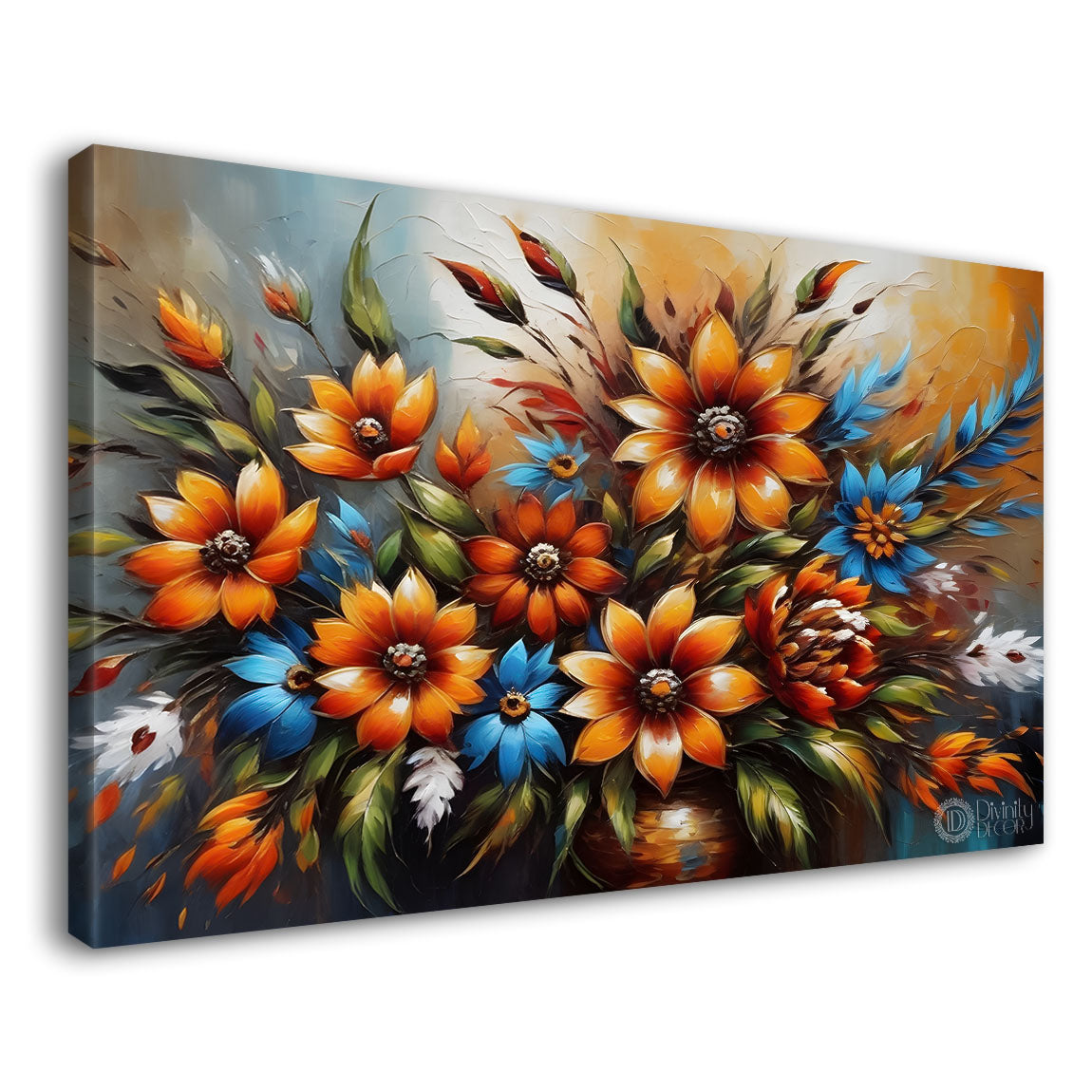 Brown flowers with bright textured background  painting- Design - Flower-77