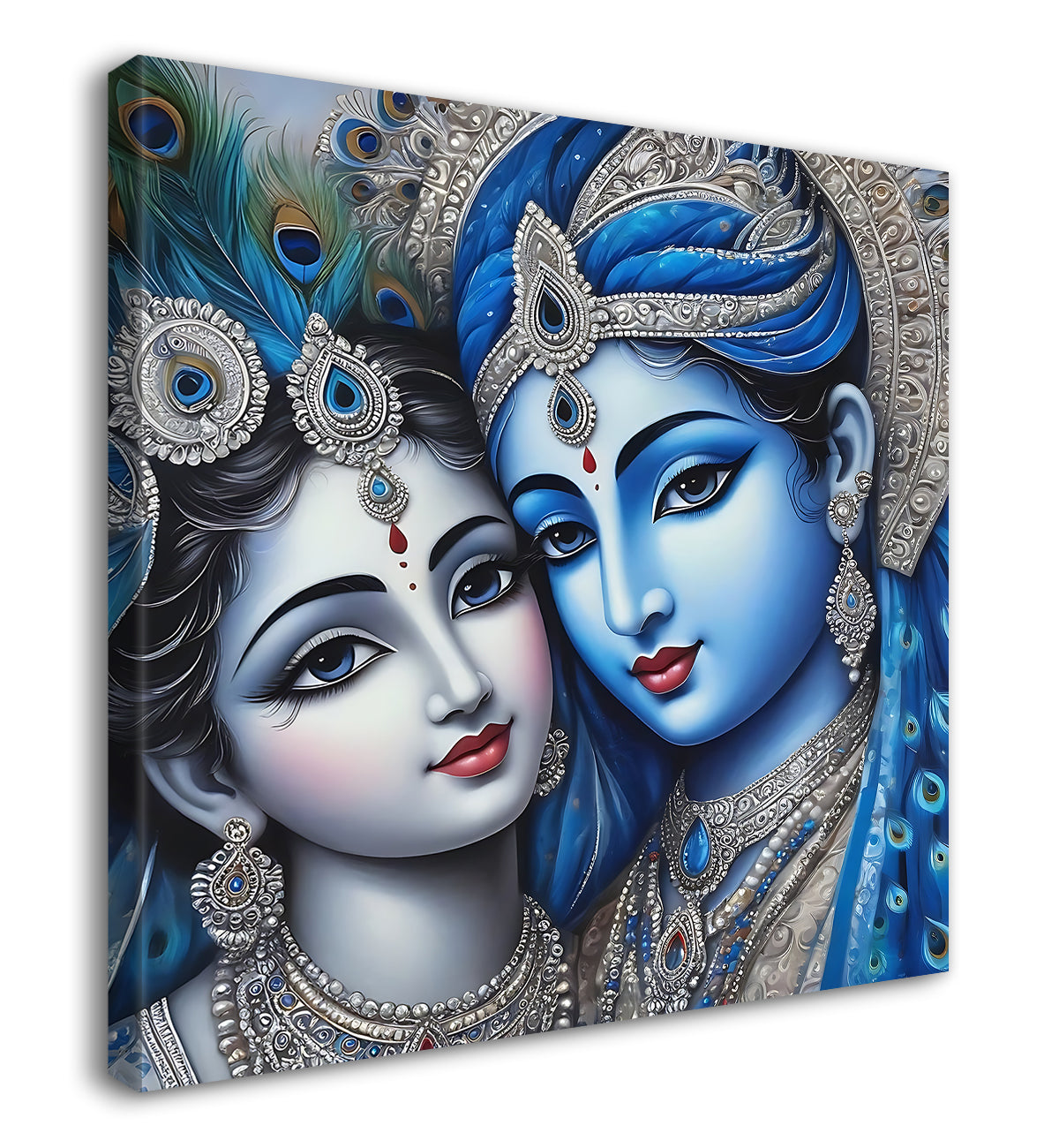 Blue face of krishna and radha with blue textured in oil painting Canvas Painting 24X24- Design - Krishna-S-77