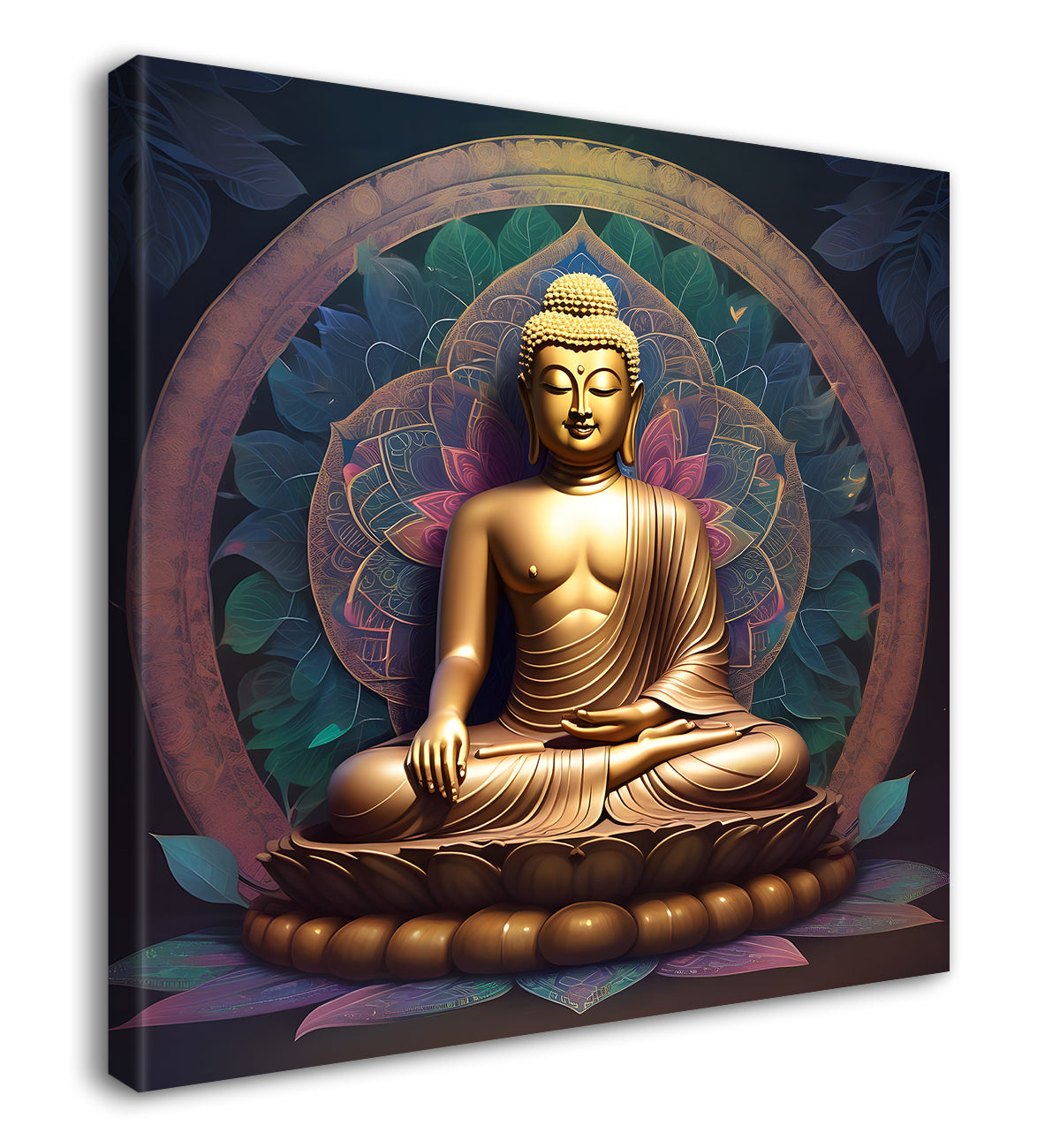 Golden buddha floral leaf painting 24x24 inch Buddha-S-77