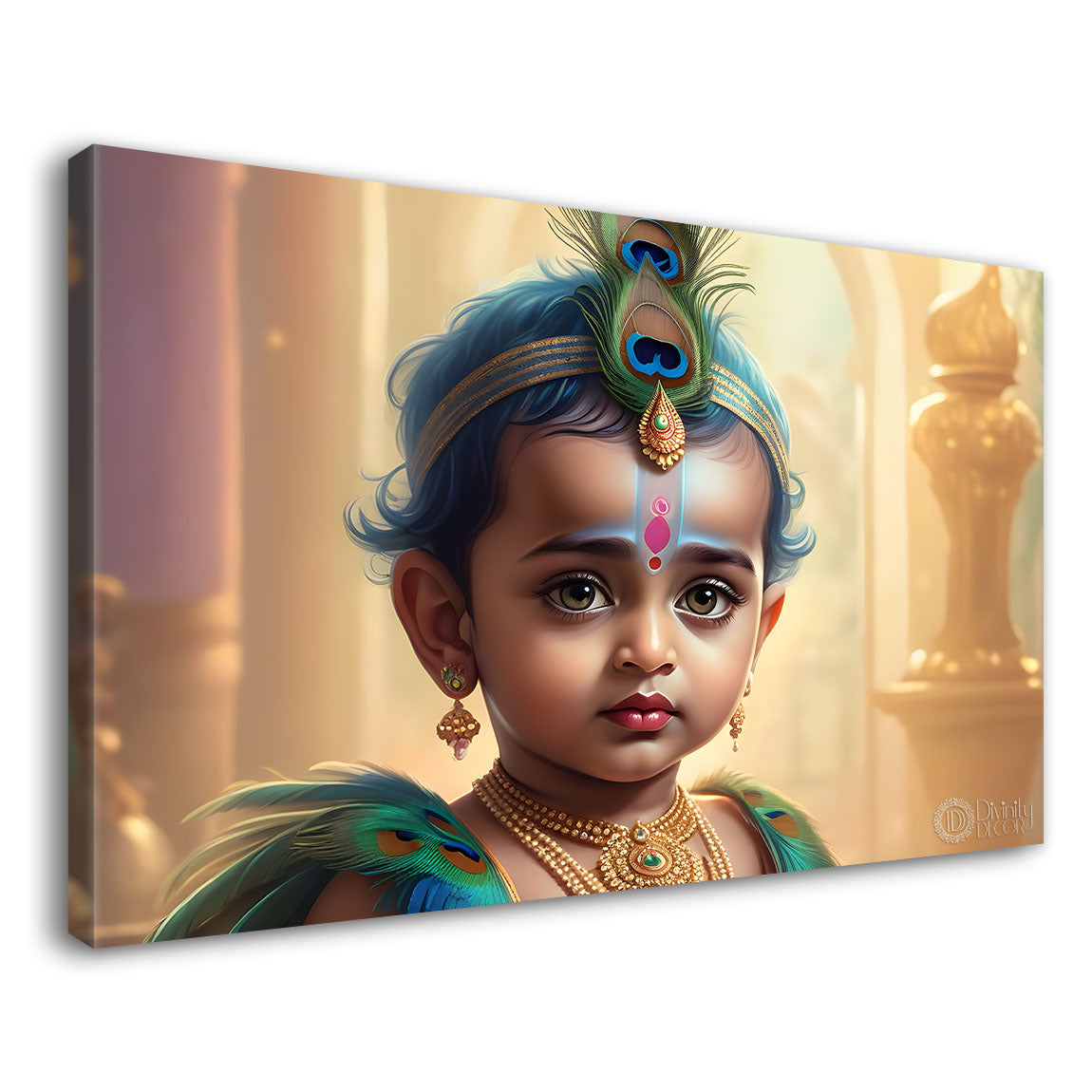 Baby with peacock feather crown painting Canvas Painting - Design - Krishna-78