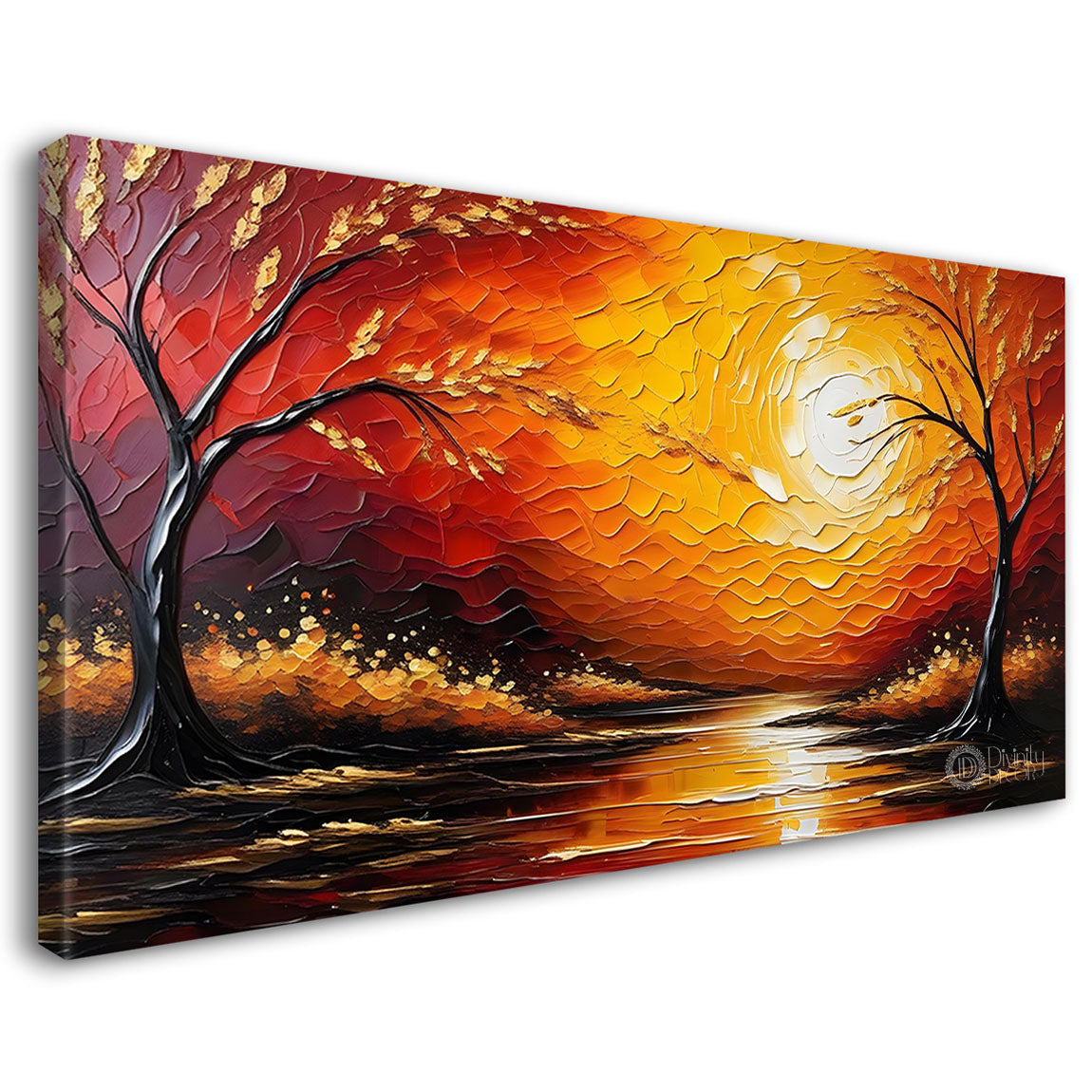 Sunrise with trees painting Canvas Painting - Nature Art -780