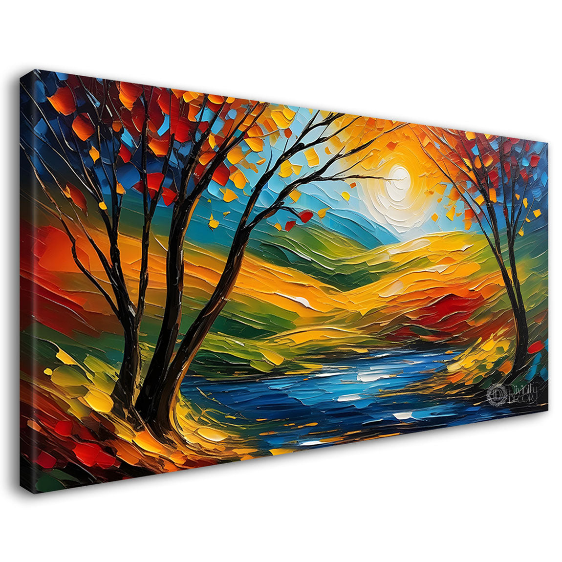 Trees with the lake painting Canvas Painting - Nature Art -783