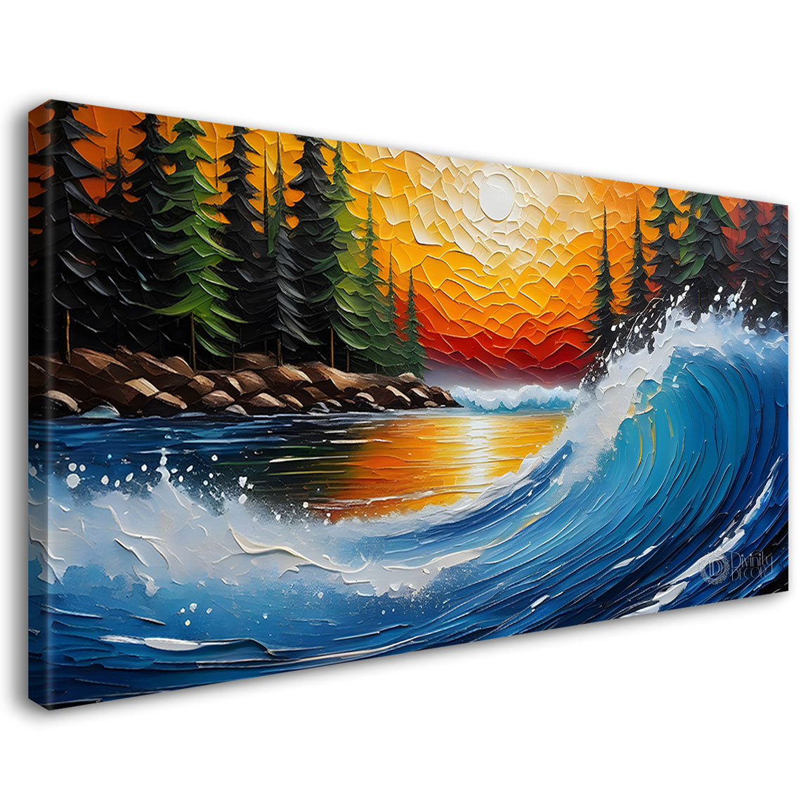 Waves with sunset textured Canvas Painting - Nature Art -784