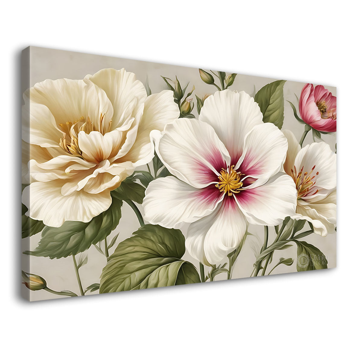 White flowers in light background canvas painting- Flower-785