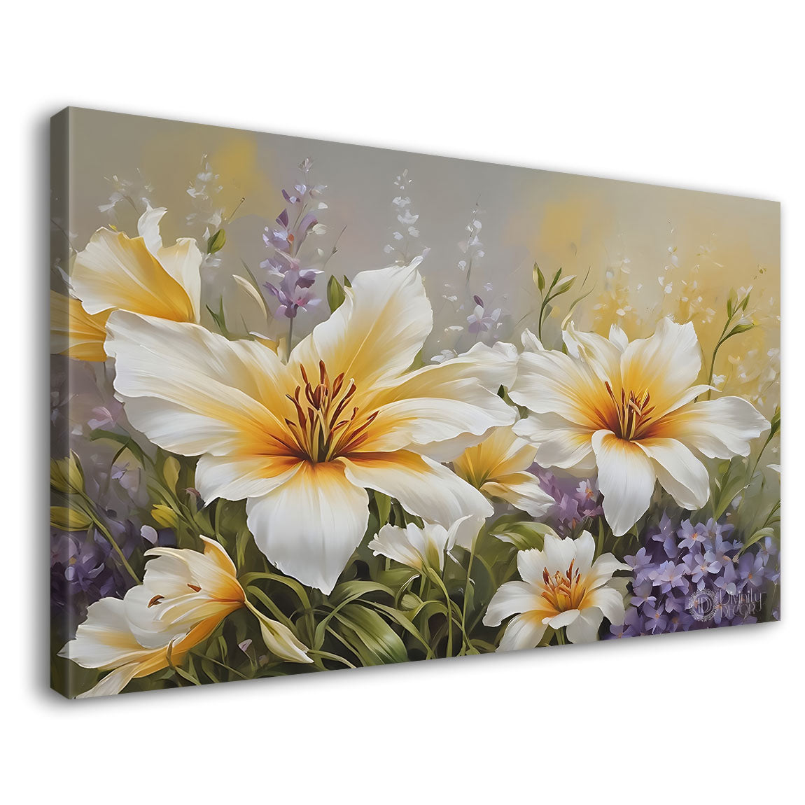 White flowers in light background canvas painting- Flower-786