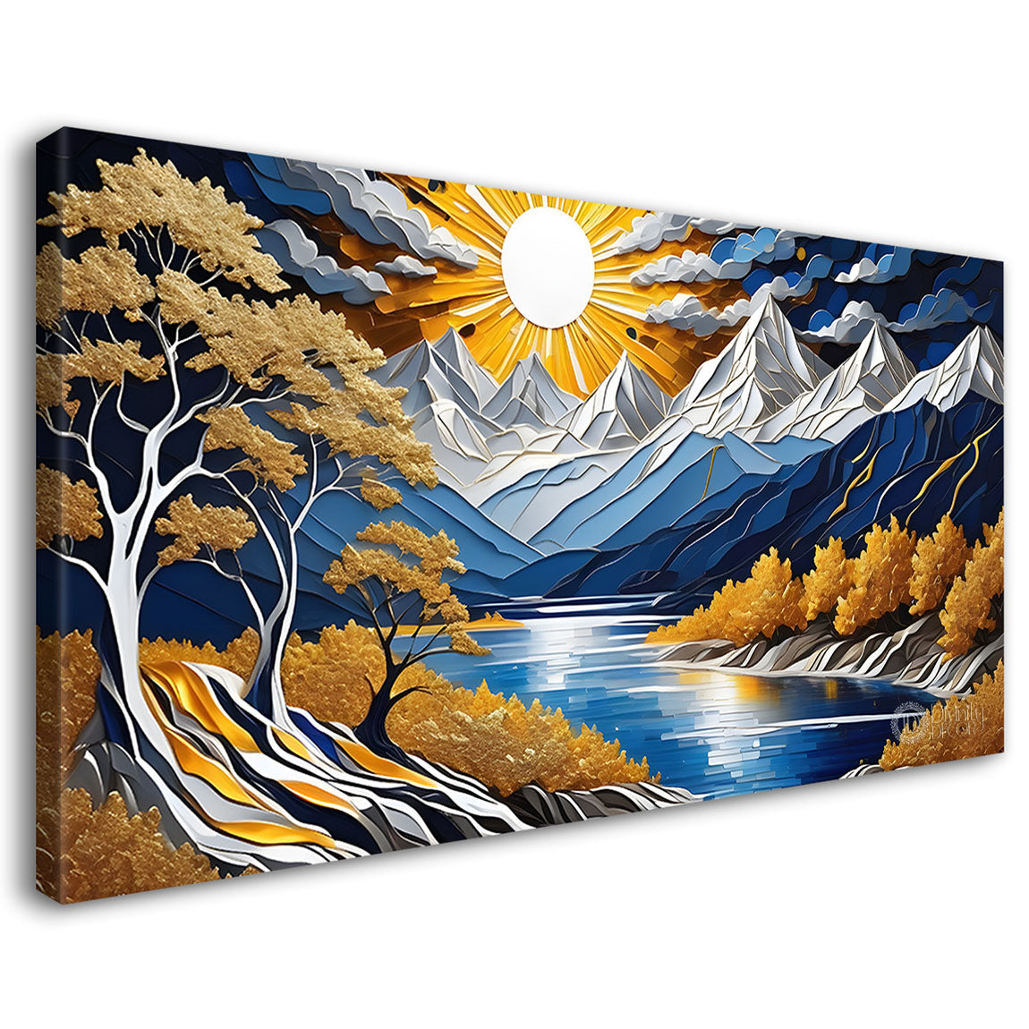 Blue mountains with the sun and trees Canvas Painting - Nature Art -787