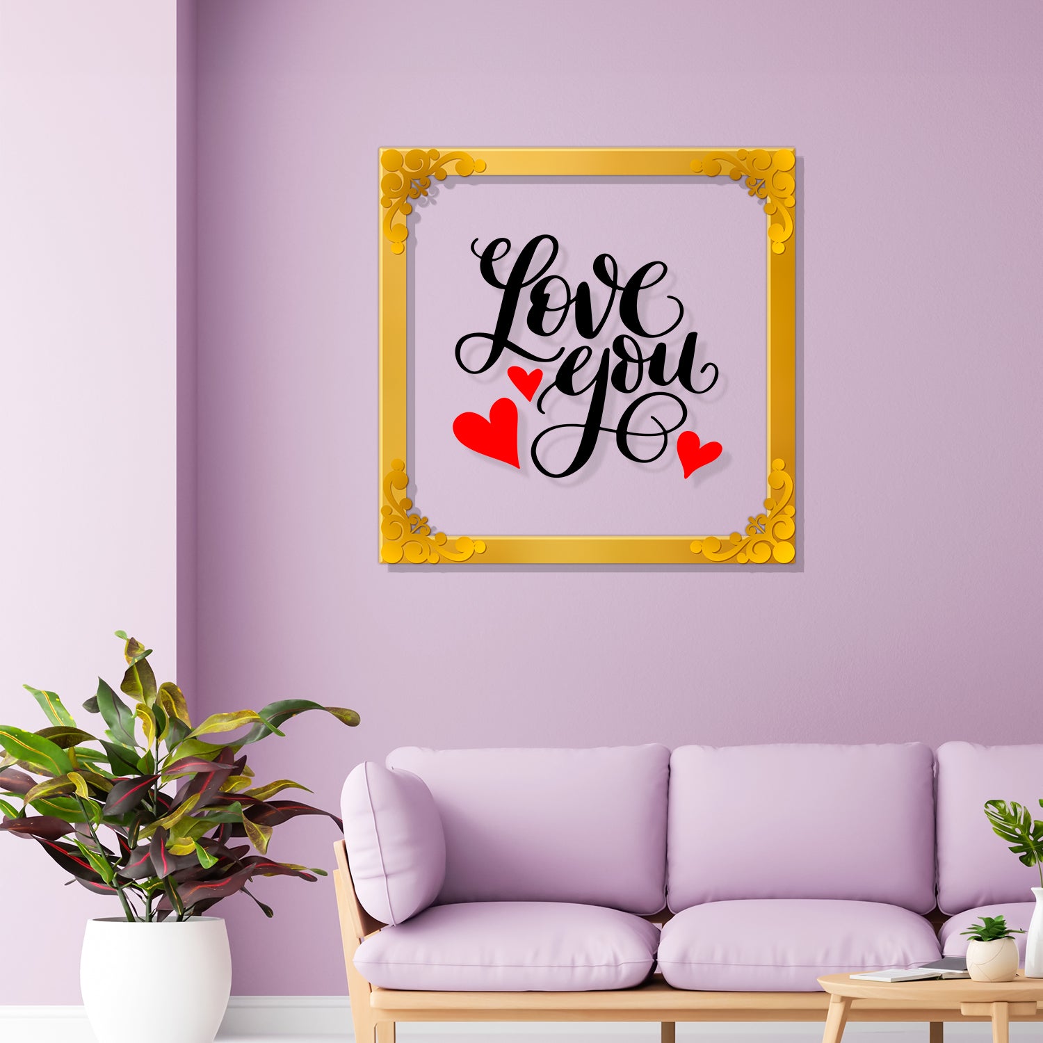 Love you Golden Plaque for Gifting, Wall Decor Clear UV print with Golden Border-78